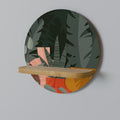 TROPICAL COMPOSITION Round Art Shelf In Oak Effect