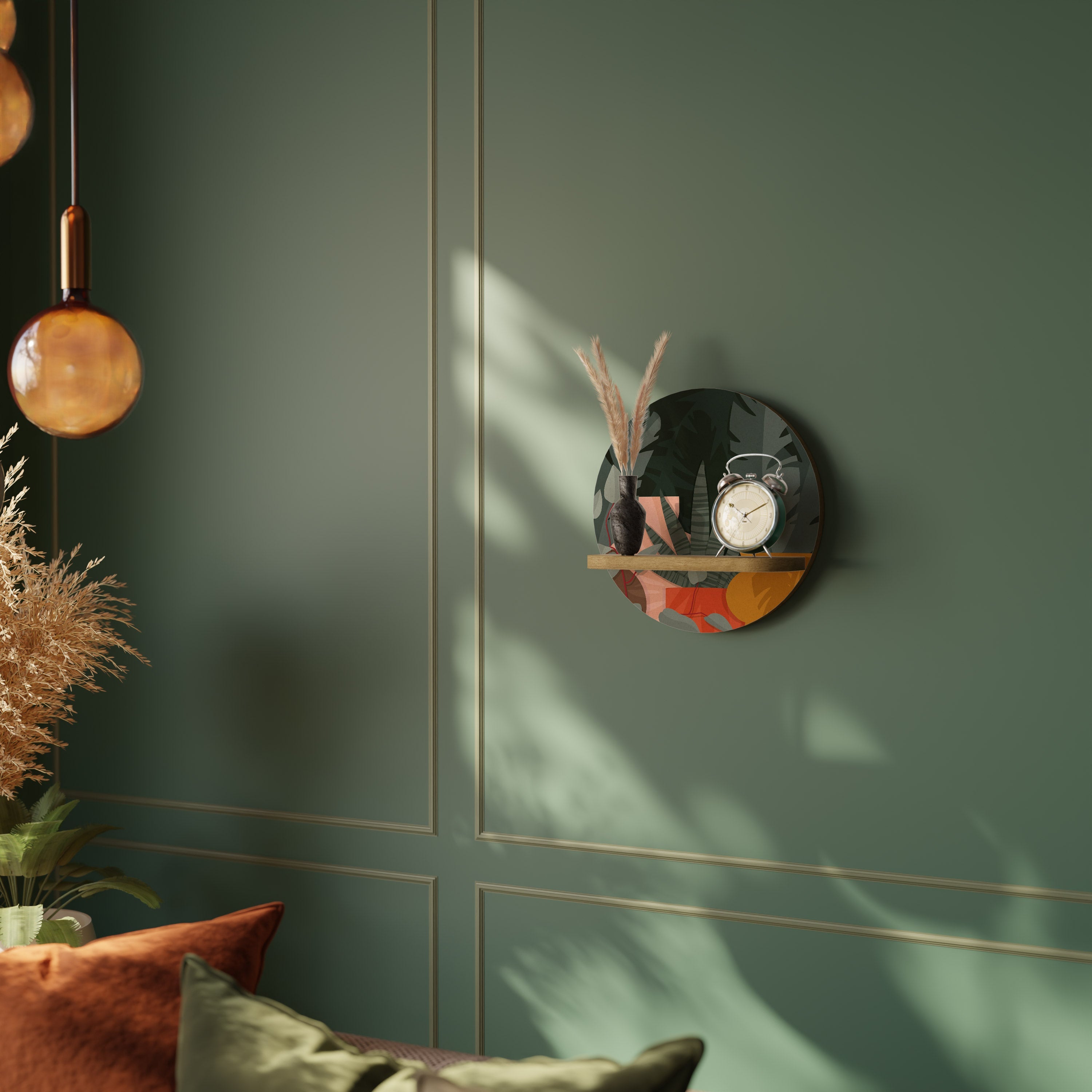 TROPICAL COMPOSITION Prateleira Redonda Decorativa em Efeito Carvalho