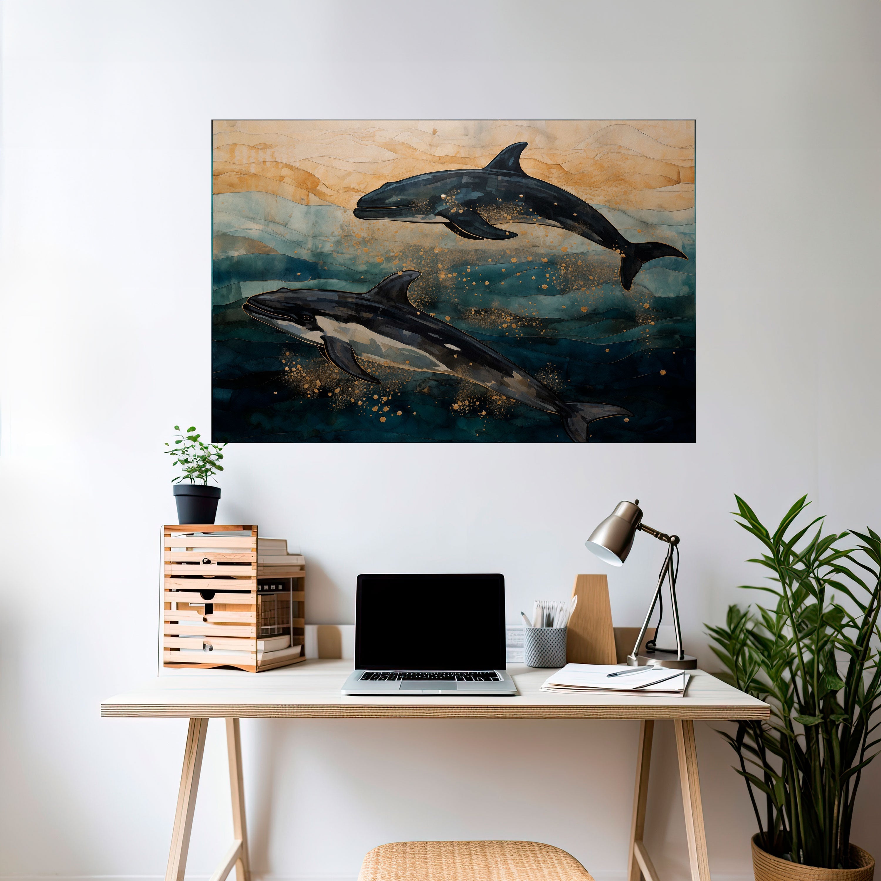 GOLDEN WAVES Peel and Stick Horizontal Poster