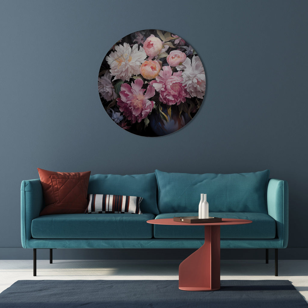 CRASHED PEONIES Quadro Redondo Decorativo