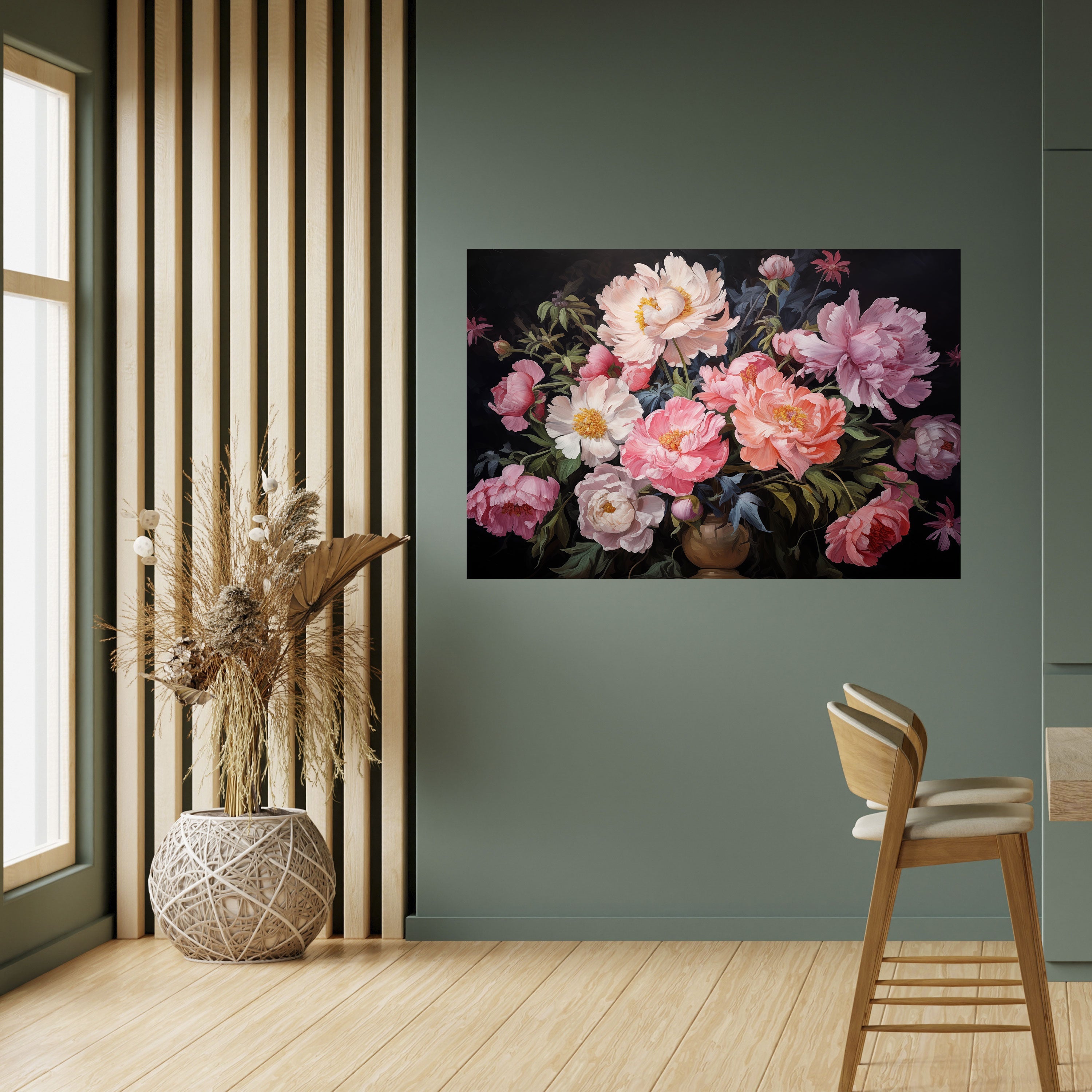 PEONIES BLOSSOM Peel and Stick Horizontal Poster