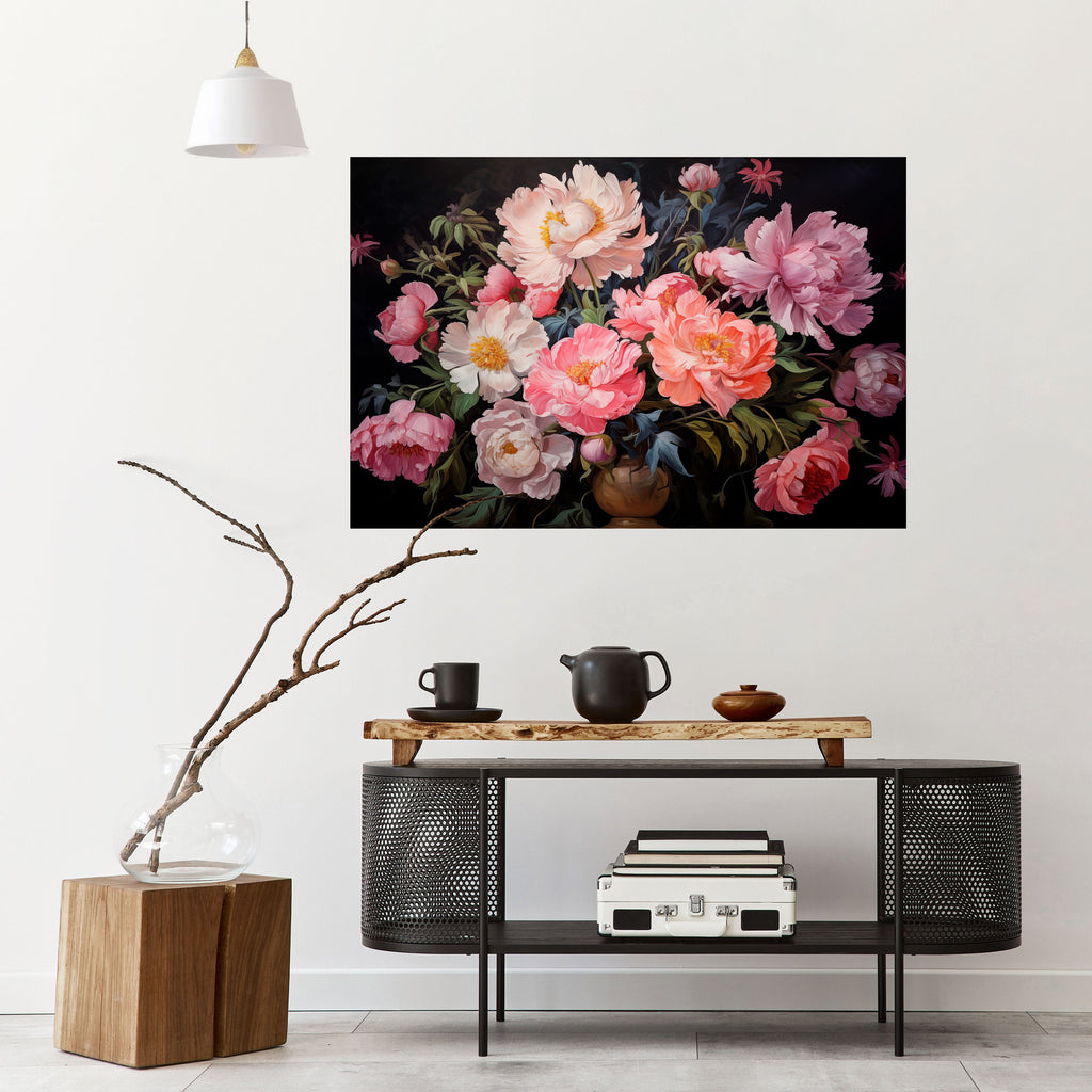 PEONIES BLOSSOM Peel and Stick Horizontal Poster