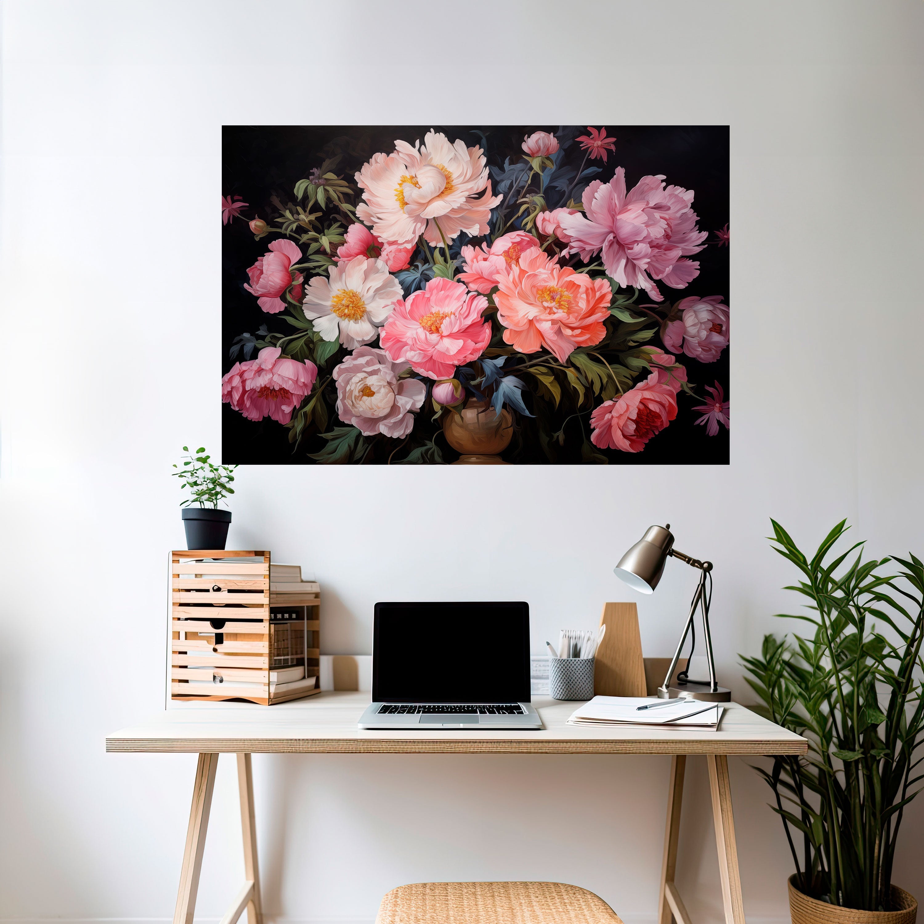 PEONIES BLOSSOM Peel and Stick Horizontal Poster