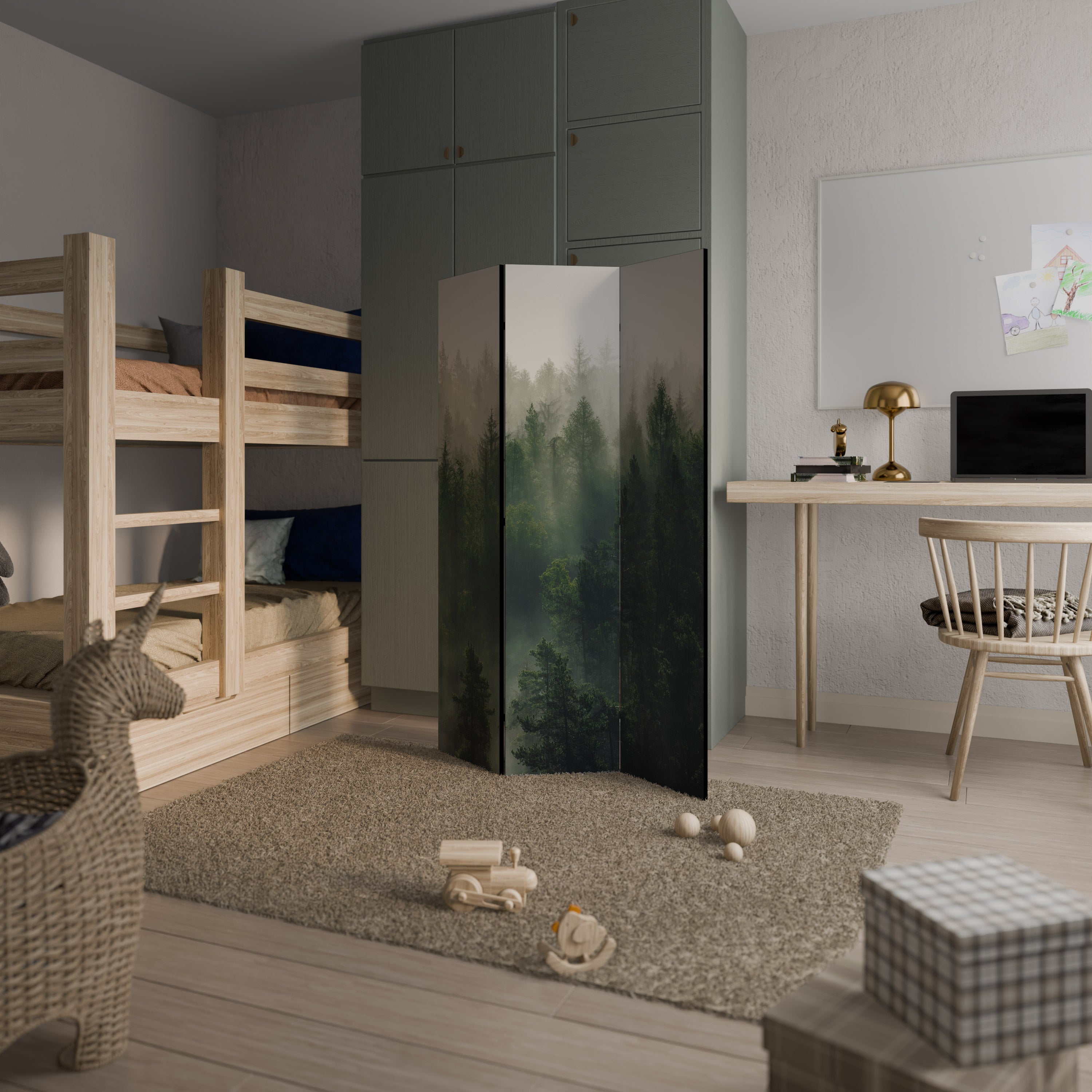 MISTY FOREST Biombo Decorativo de 3 Painéis