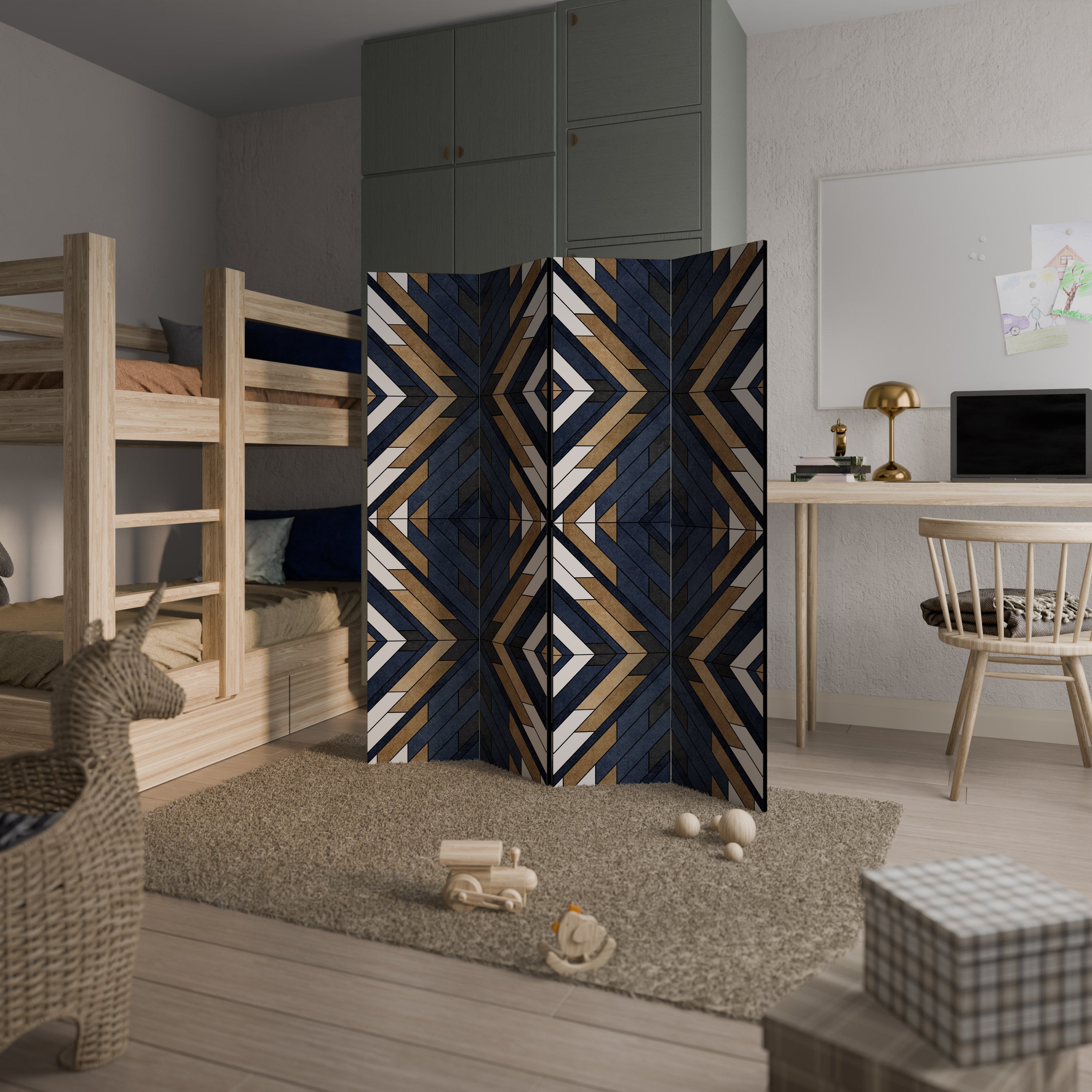 ARTFUL GEOMETRY Biombo Decorativo de 4 Painéis