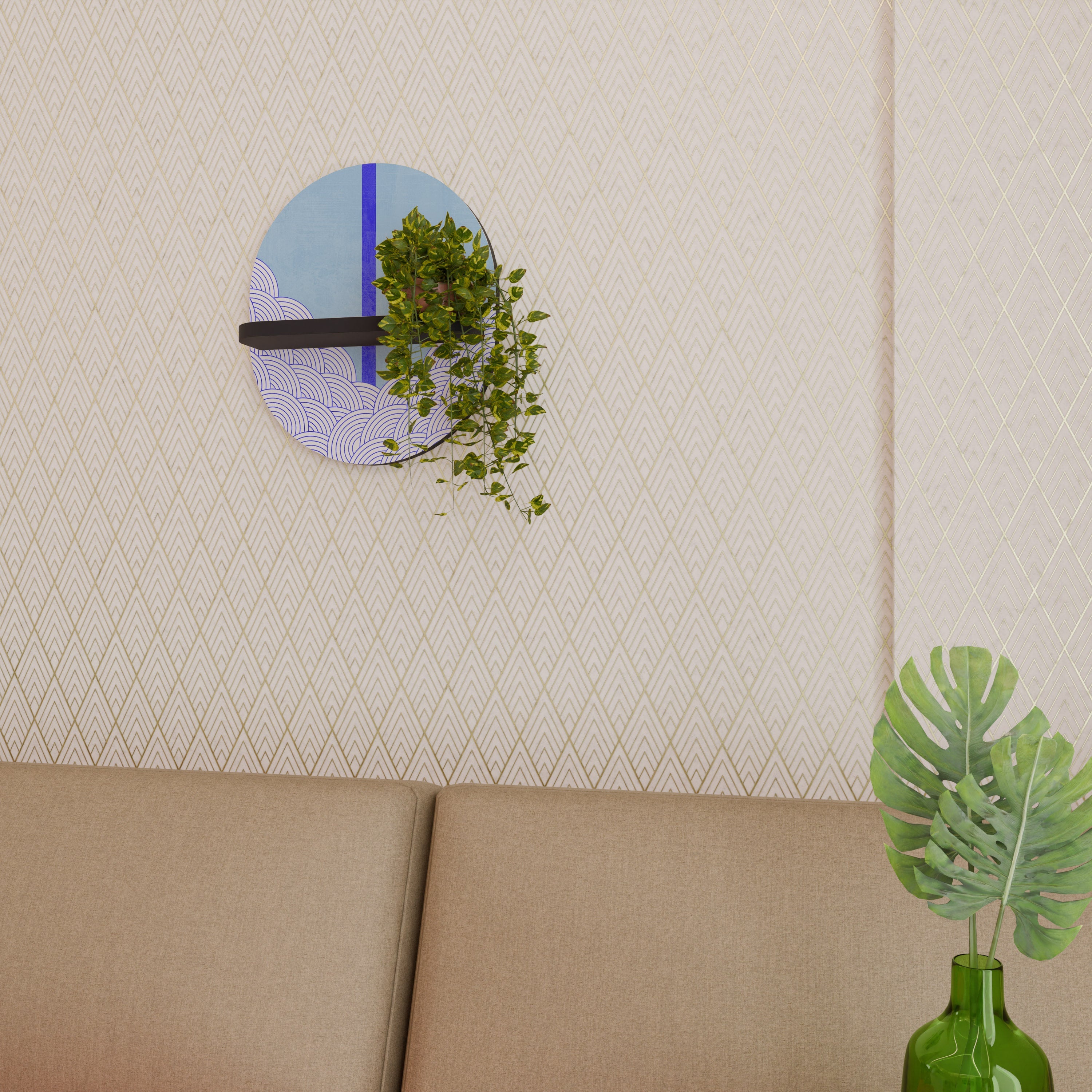 TIDAL STRIPE Prateleira Oval Decorativa em Acabamento Preto