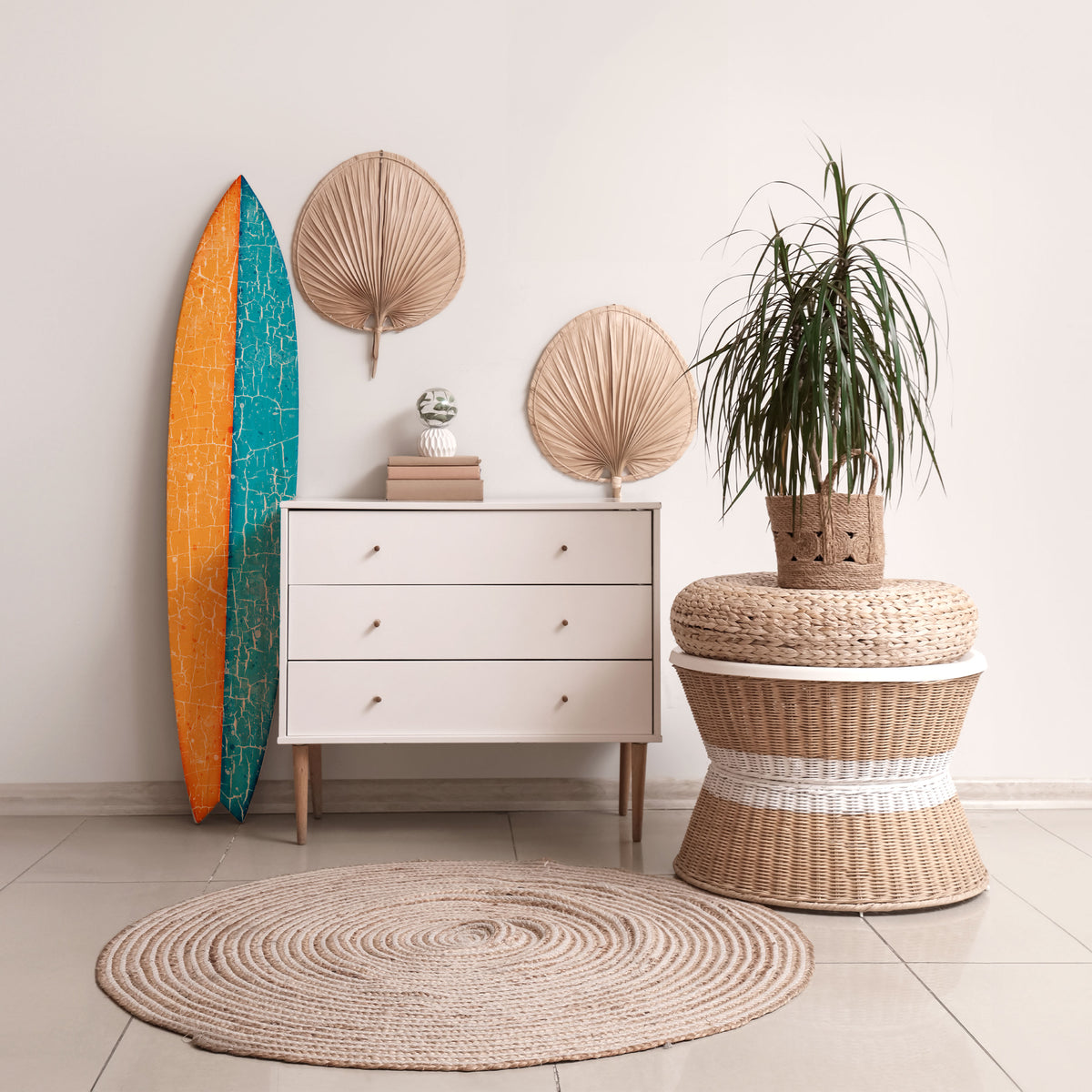 RUSTIC SHORE Painel Decorativo Prancha de Surf