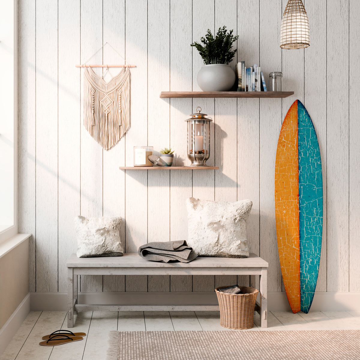 RUSTIC SHORE Painel Decorativo Prancha de Surf