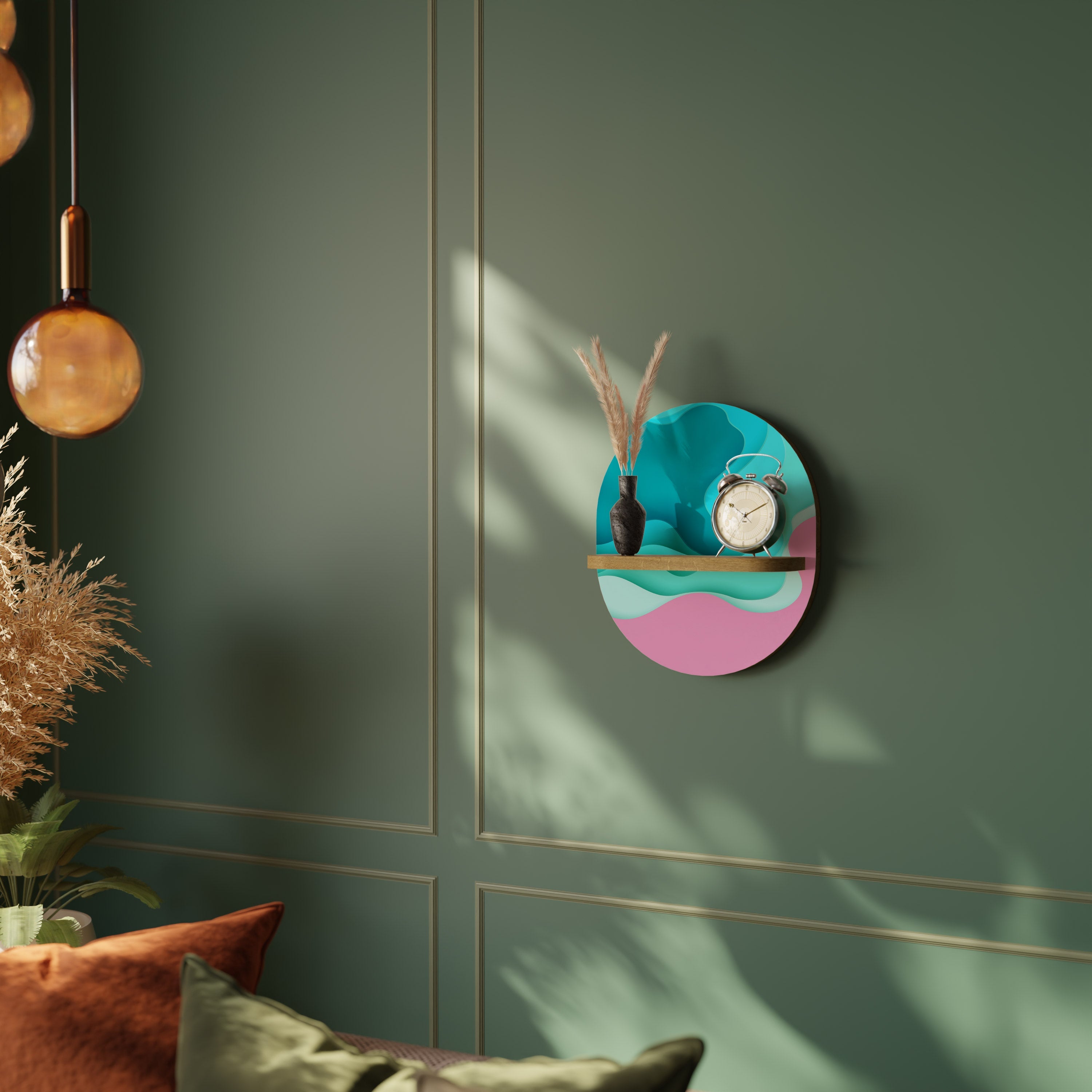 CYANIC ABYSS Prateleira Oval Decorativa em Efeito Carvalho