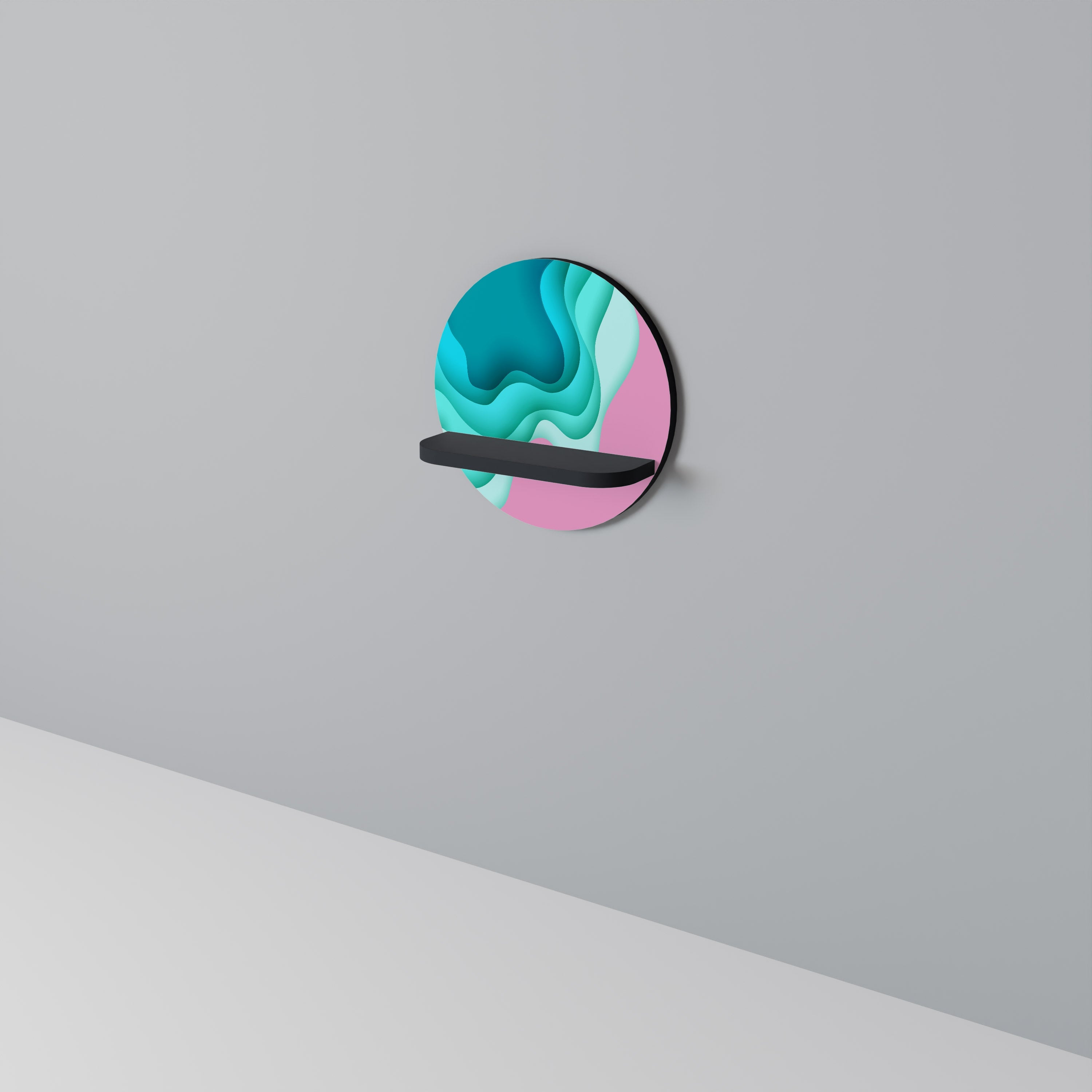 CYANIC ABYSS Prateleira Redonda Decorativa em Acabamento Preto