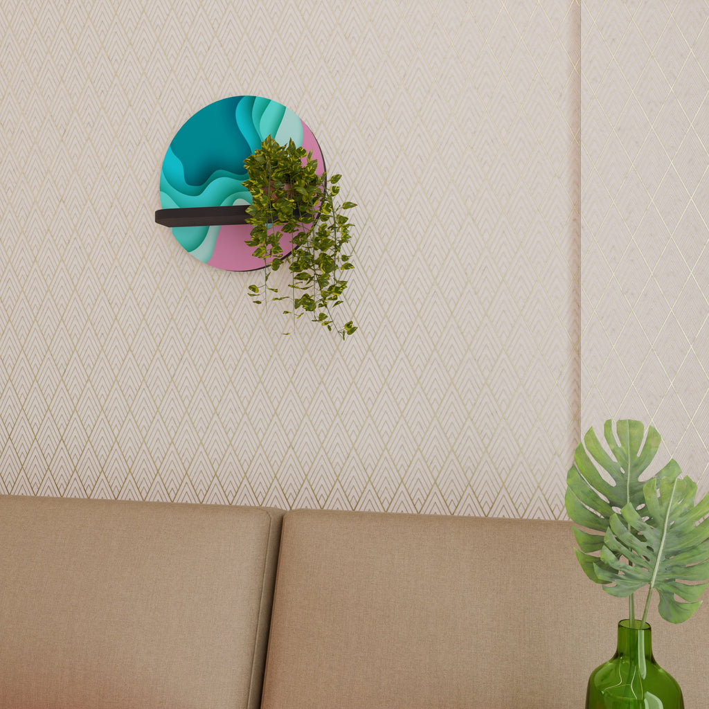 CYANIC ABYSS Prateleira Redonda Decorativa em Acabamento Preto