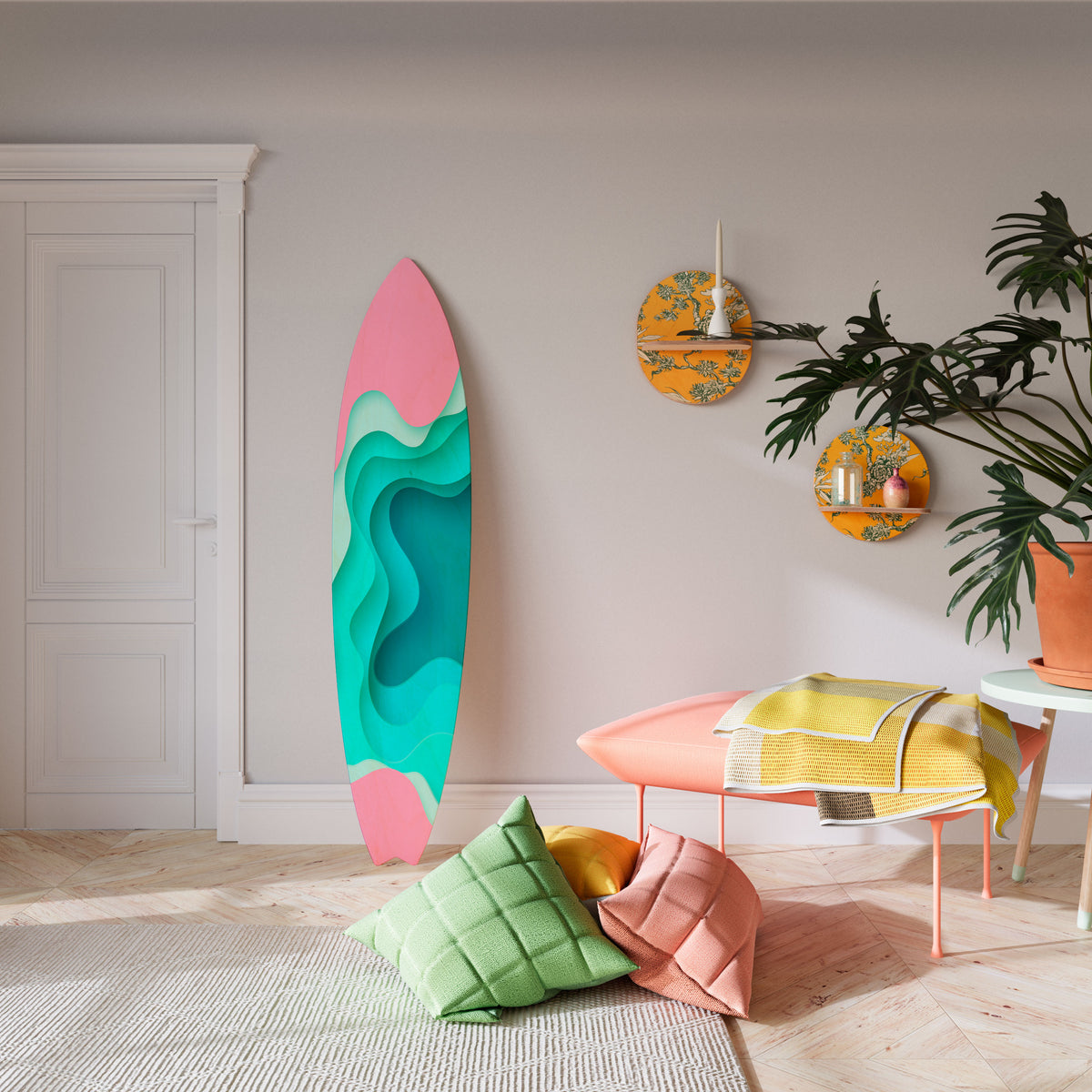 CYANIC ABYSS Painel Decorativo Prancha de Surf