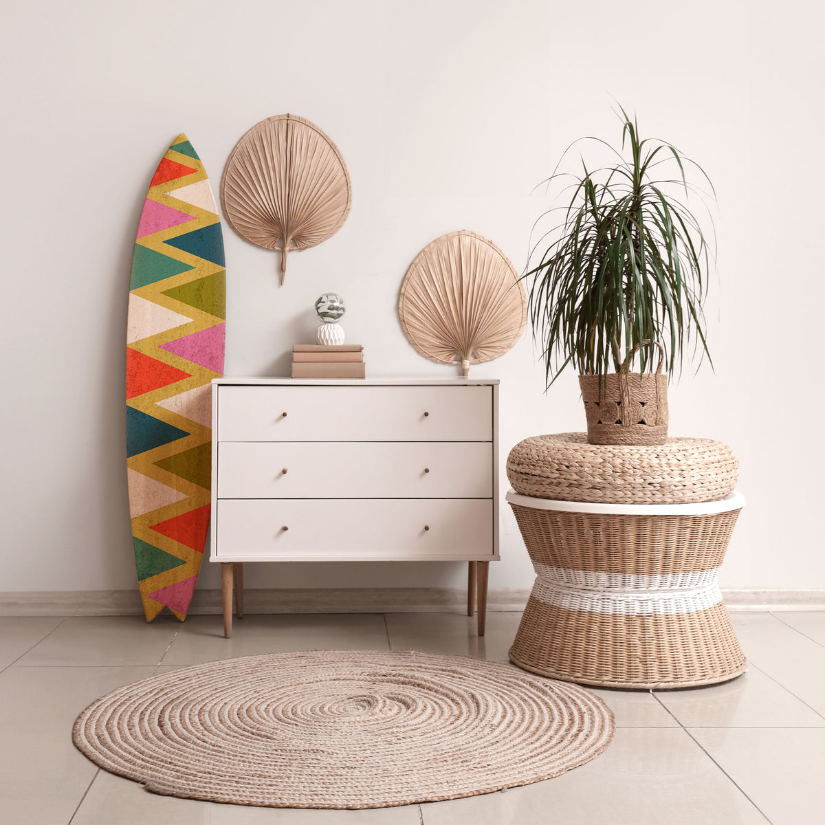 COLORFUL TRIANGLES Painel Decorativo Prancha de Surf