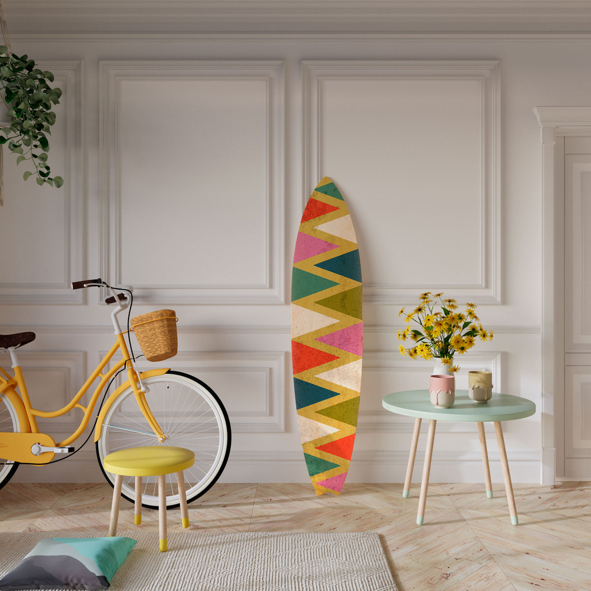 COLORFUL TRIANGLES Painel Decorativo Prancha de Surf