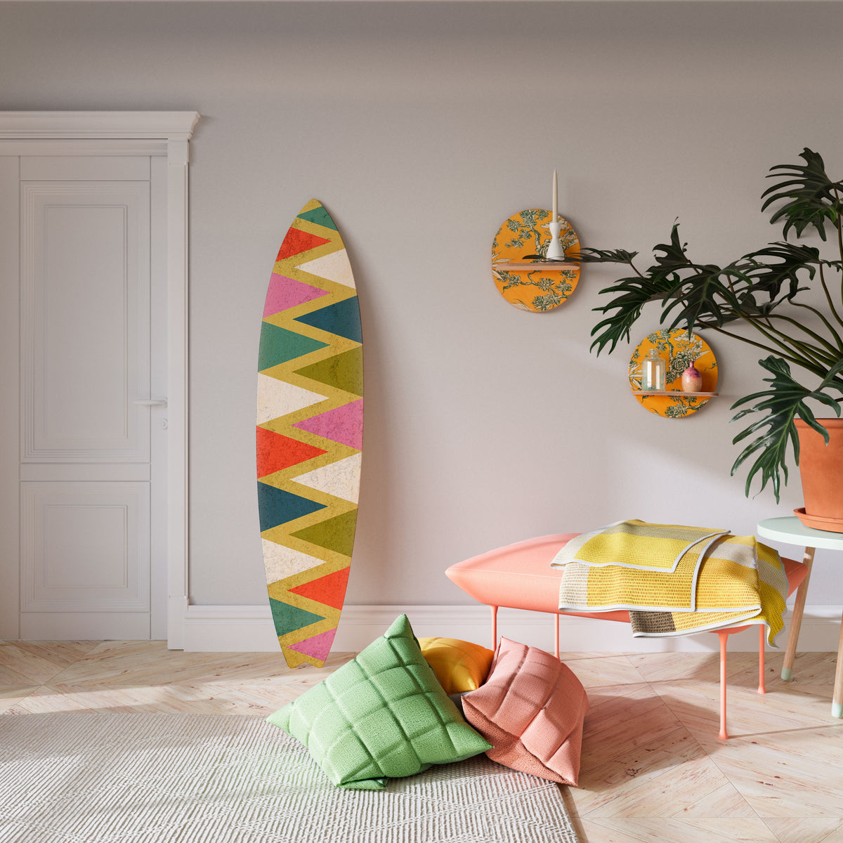 COLORFUL TRIANGLES Painel Decorativo Prancha de Surf