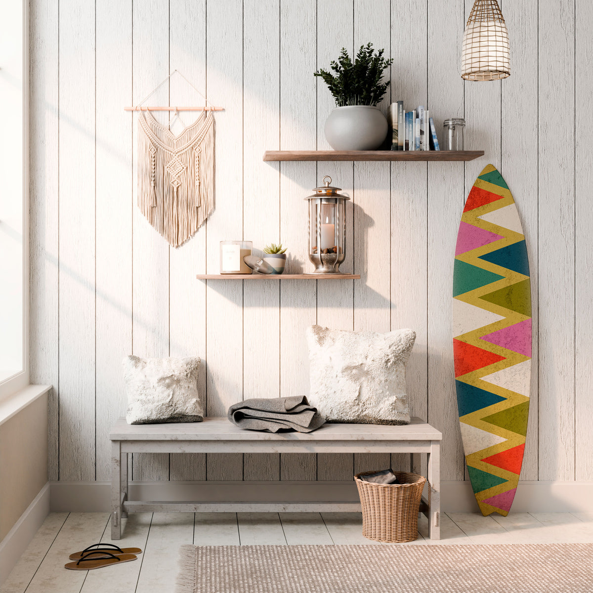 COLORFUL TRIANGLES Painel Decorativo Prancha de Surf