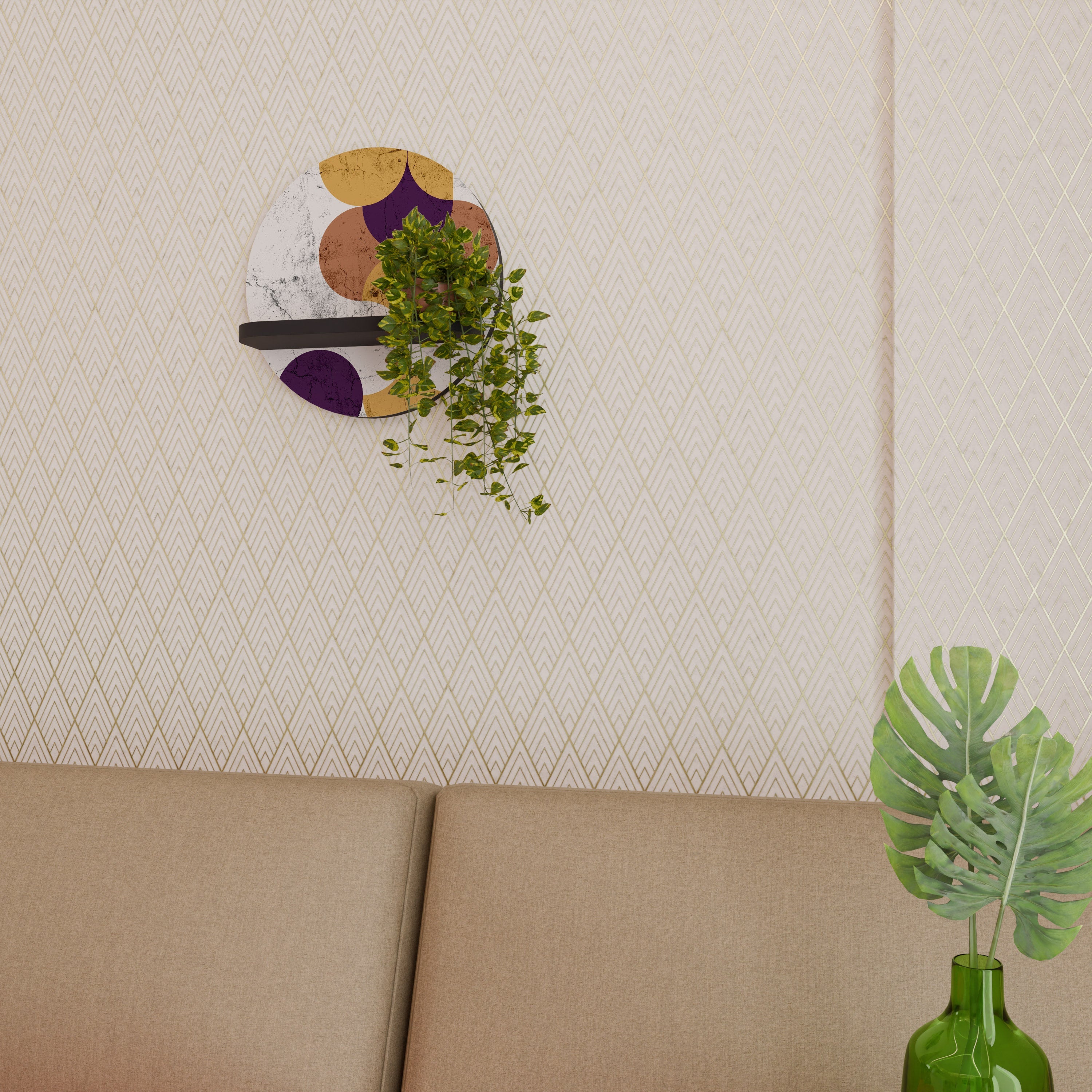 CRACKED GEOMETRY Prateleira Redonda Decorativa em Acabamento Preto