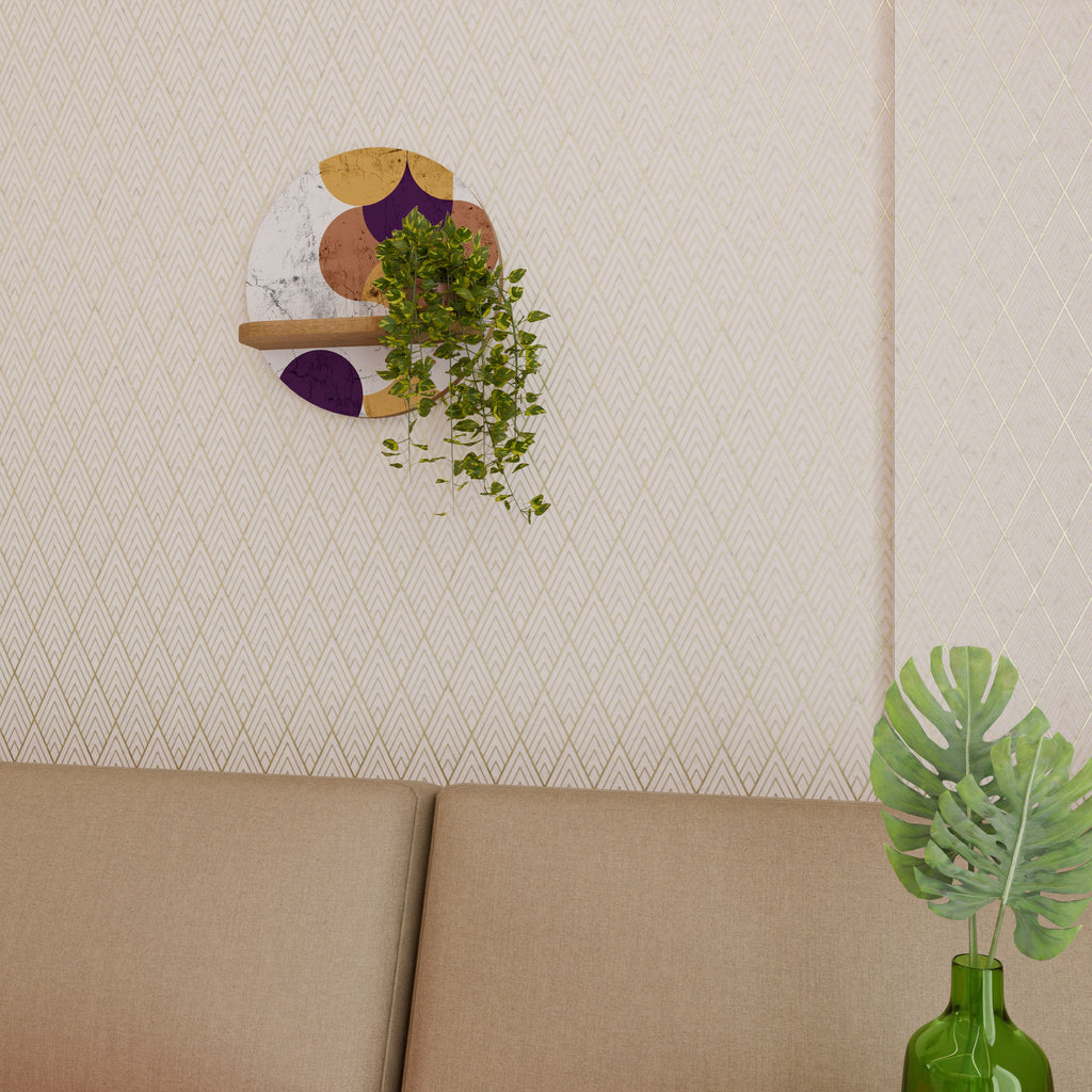 CRACKED GEOMETRY Prateleira Redonda Decorativa em Efeito Carvalho