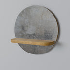 CONCRETE WALL Round Art Shelf In Oak Effect