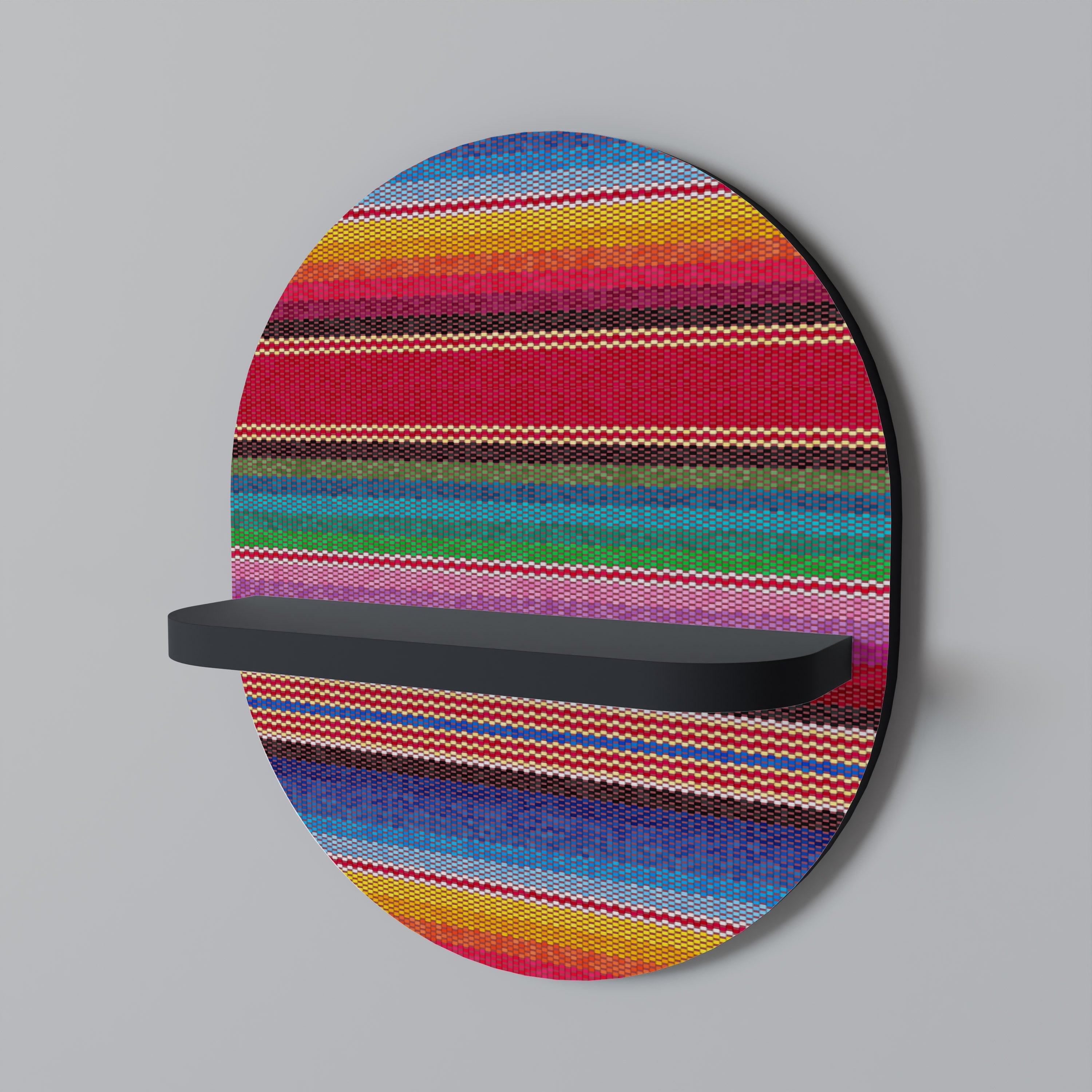 ETHNIC MEXICAN Prateleira Oval Decorativa em Acabamento Preto
