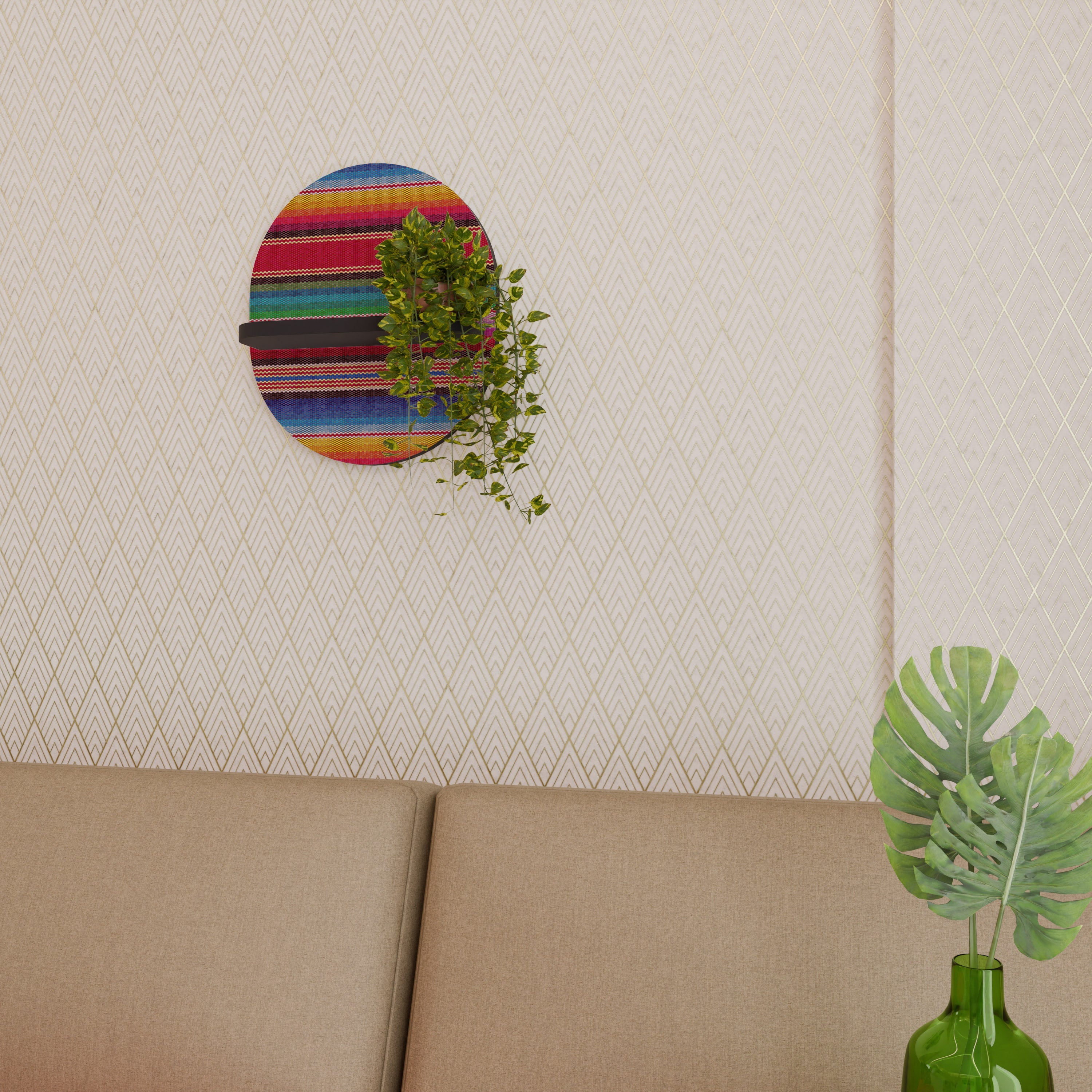 ETHNIC MEXICAN Prateleira Oval Decorativa em Acabamento Preto