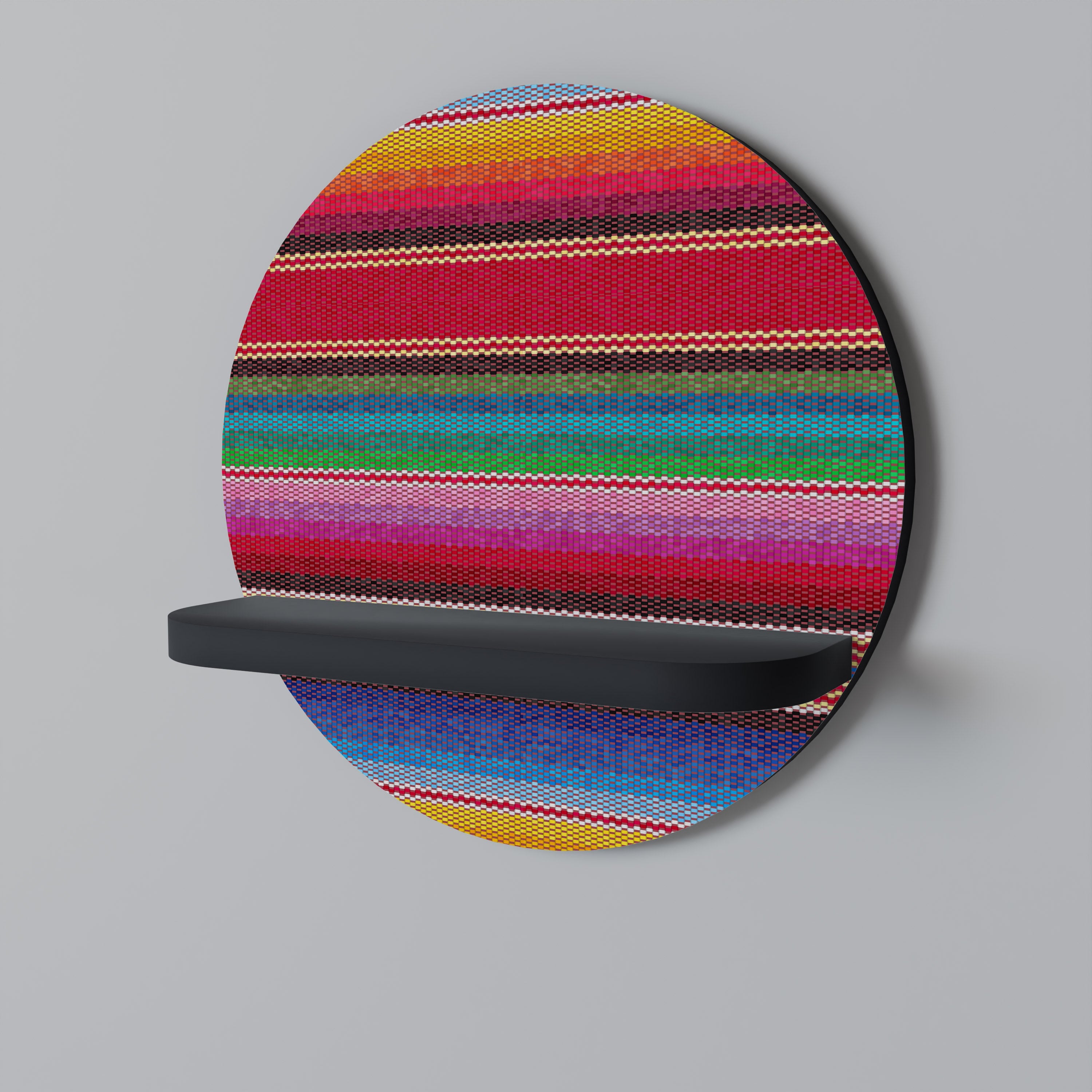 ETHNIC MEXICAN Prateleira Redonda Decorativa em Acabamento Preto