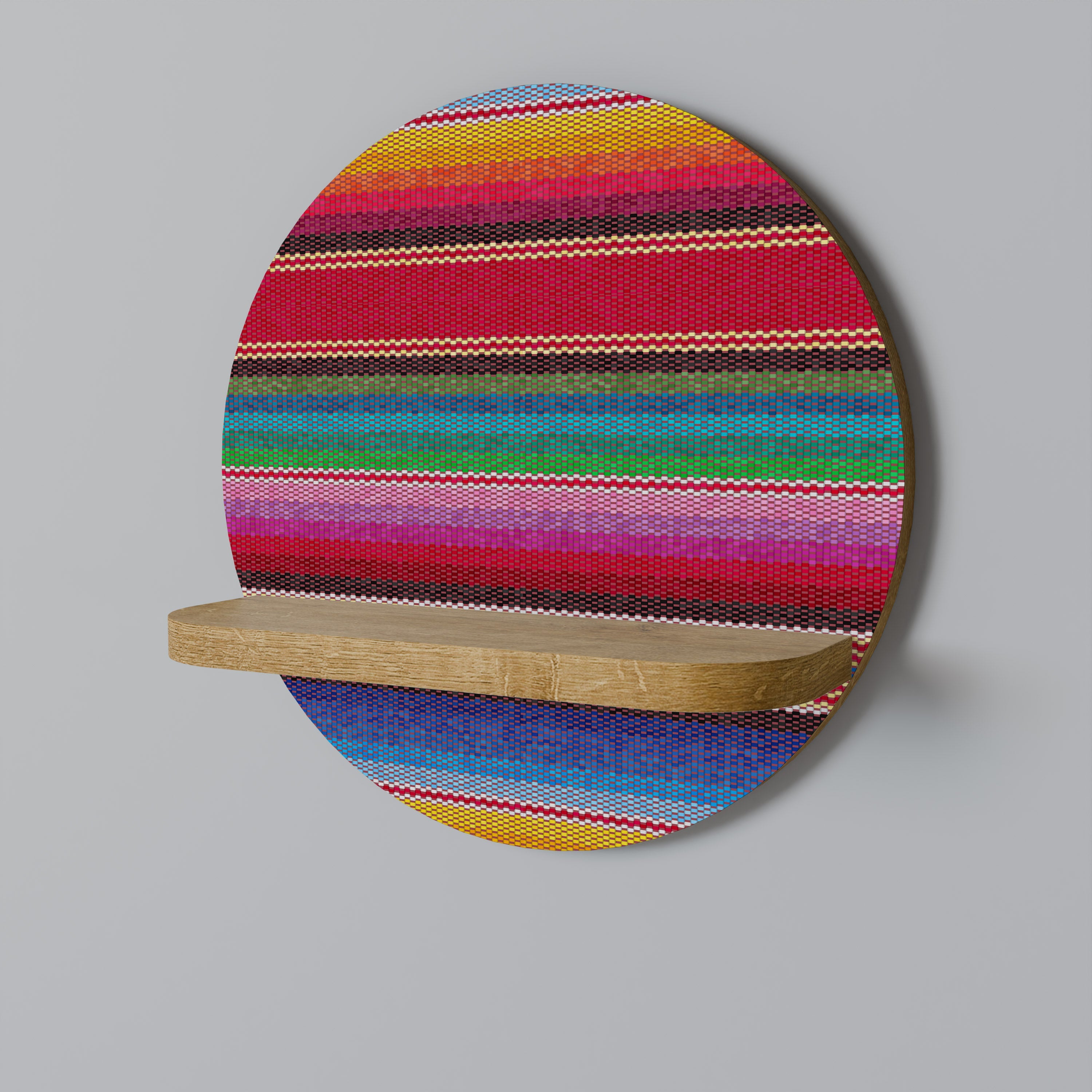 ETHNIC MEXICAN Prateleira Redonda Decorativa em Efeito Carvalho