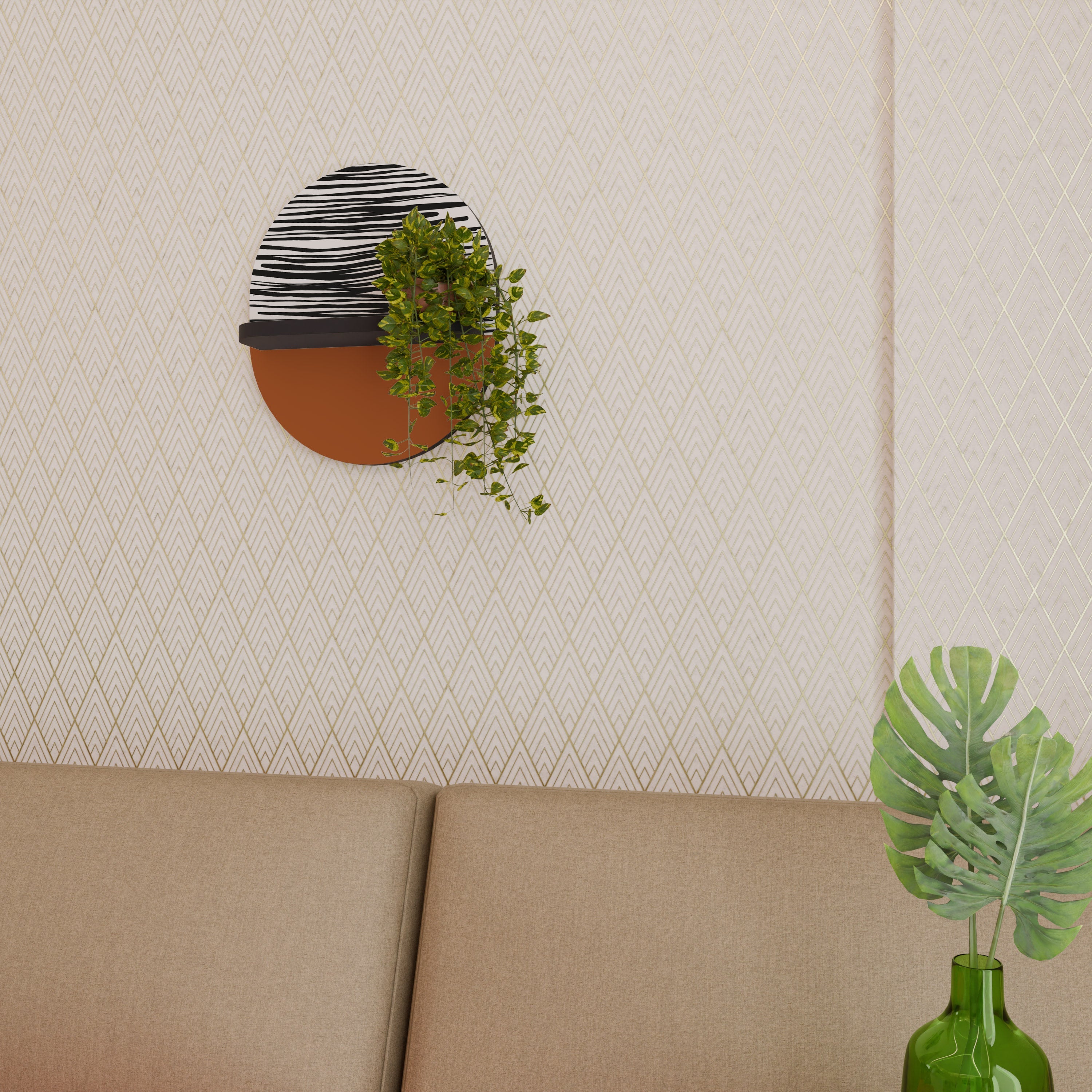 RADIANT ZEBRA Prateleira Oval Decorativa em Acabamento Preto