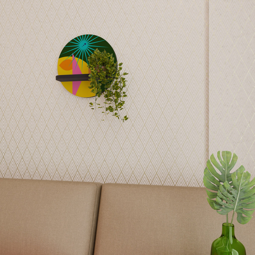 RADIANT RAY Round Art Shelf In Black Finish