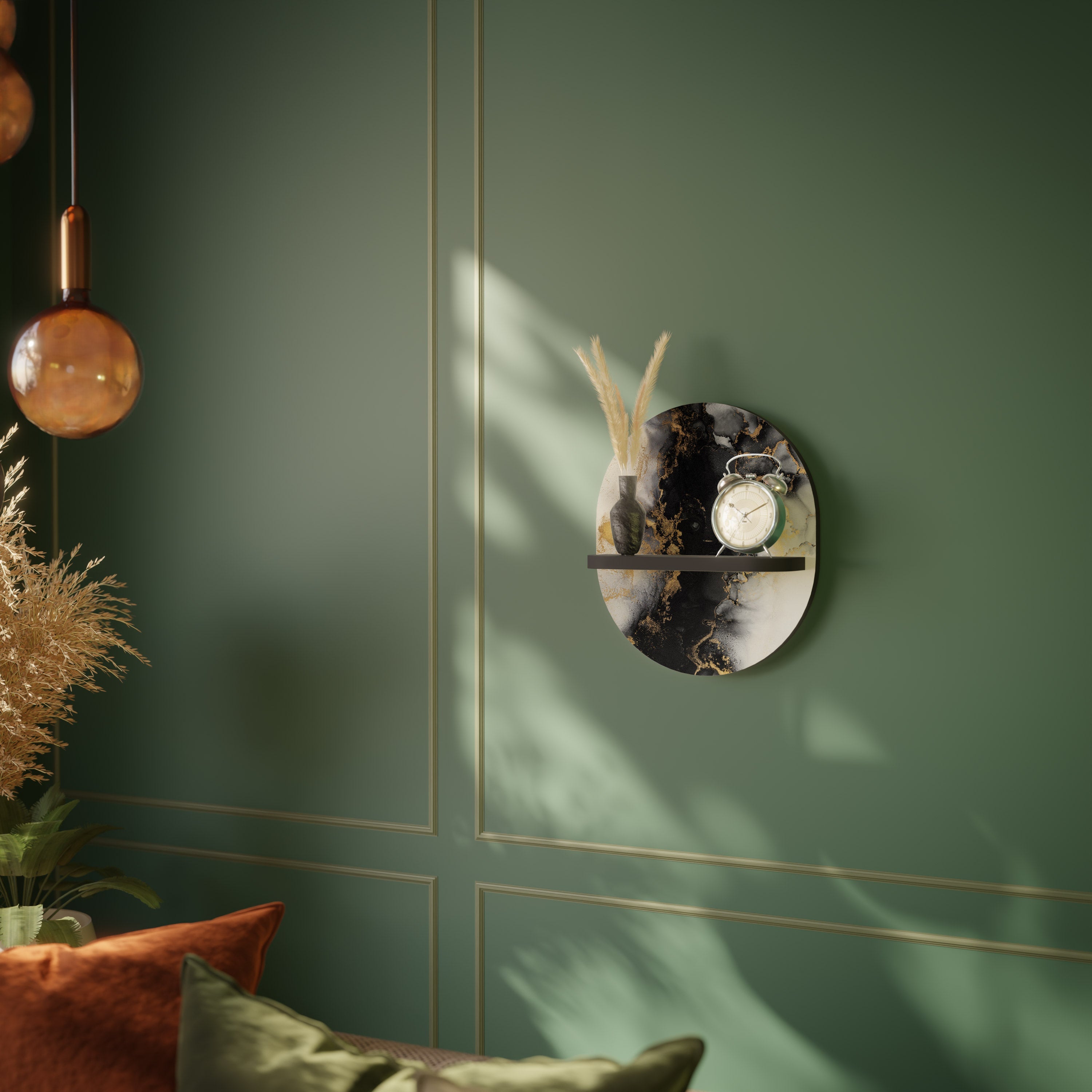 MARBLE OF TOMMORROW Prateleira Oval Decorativa em Acabamento Preto