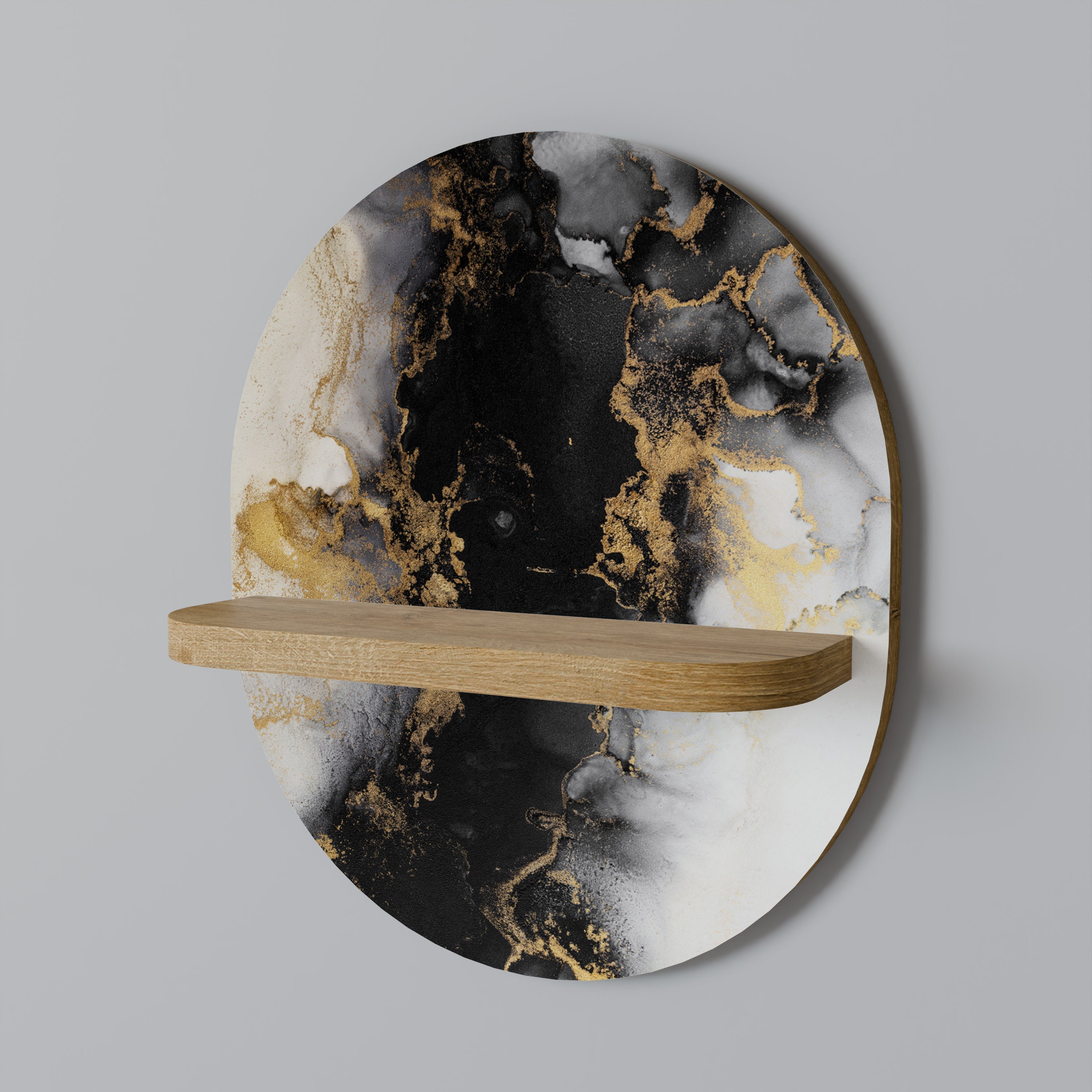 MARBLE OF TOMMORROW Prateleira Oval Decorativa em Efeito Carvalho