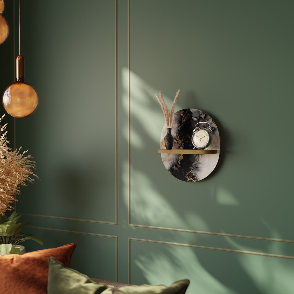 MARBLE OF TOMMORROW Prateleira Oval Decorativa em Efeito Carvalho