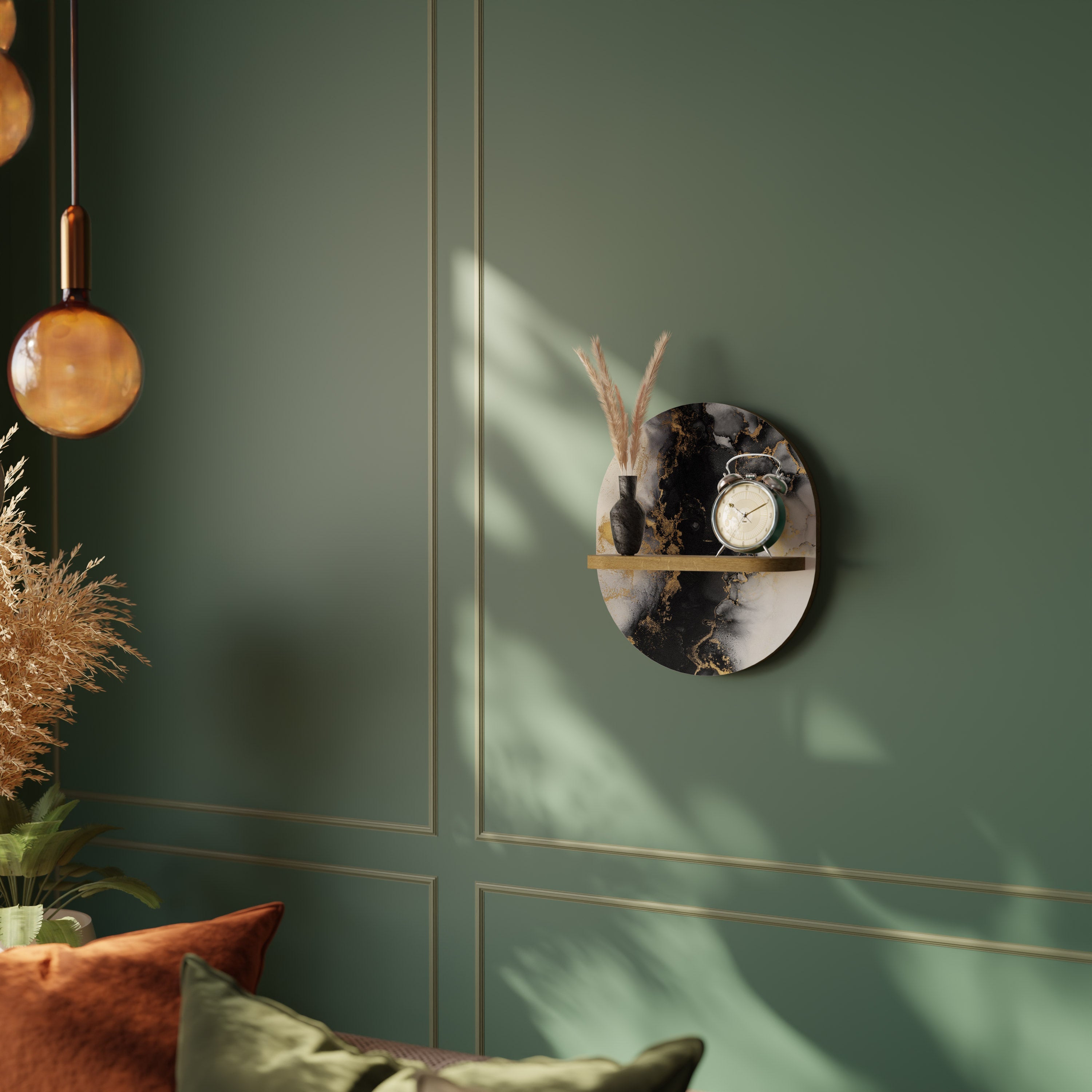 MARBLE OF TOMMORROW Prateleira Oval Decorativa em Efeito Carvalho