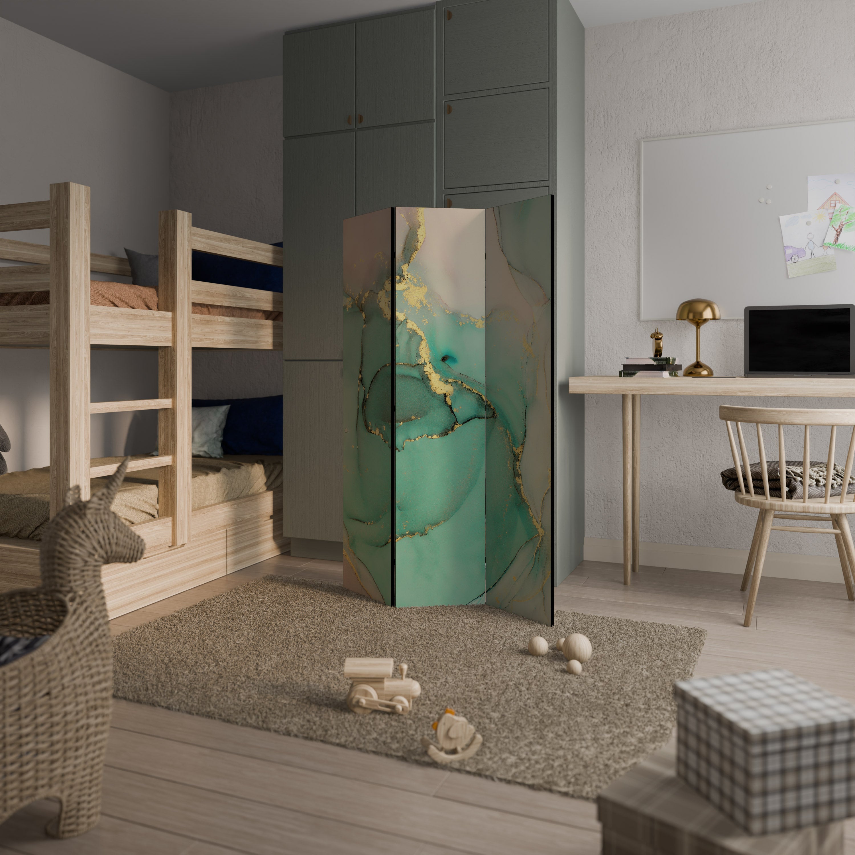 MARBLEIZED MYSTIQUE Biombo Decorativo de 3 Painéis