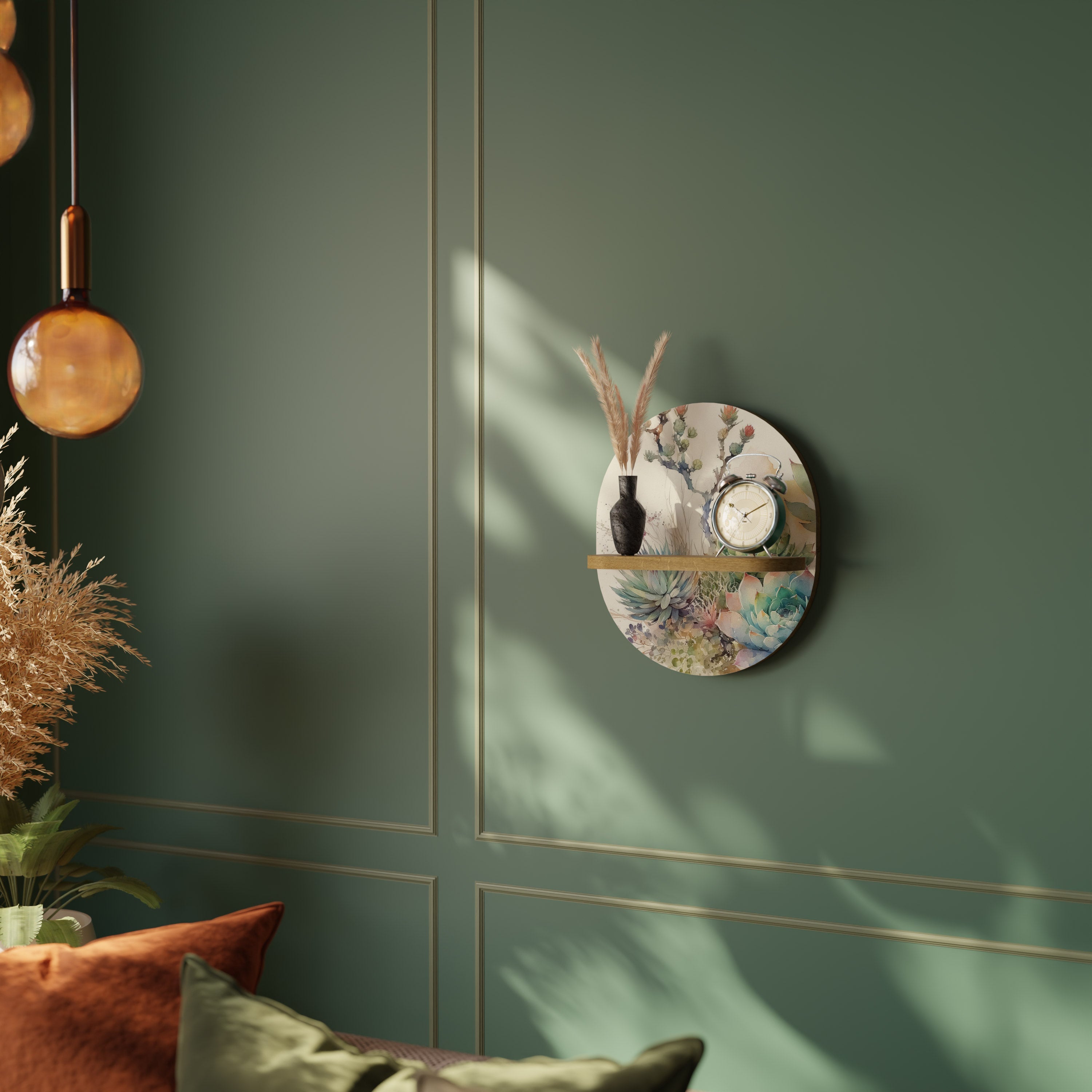 SUCCULENT WHIMSY Prateleira Oval Decorativa em Efeito Carvalho