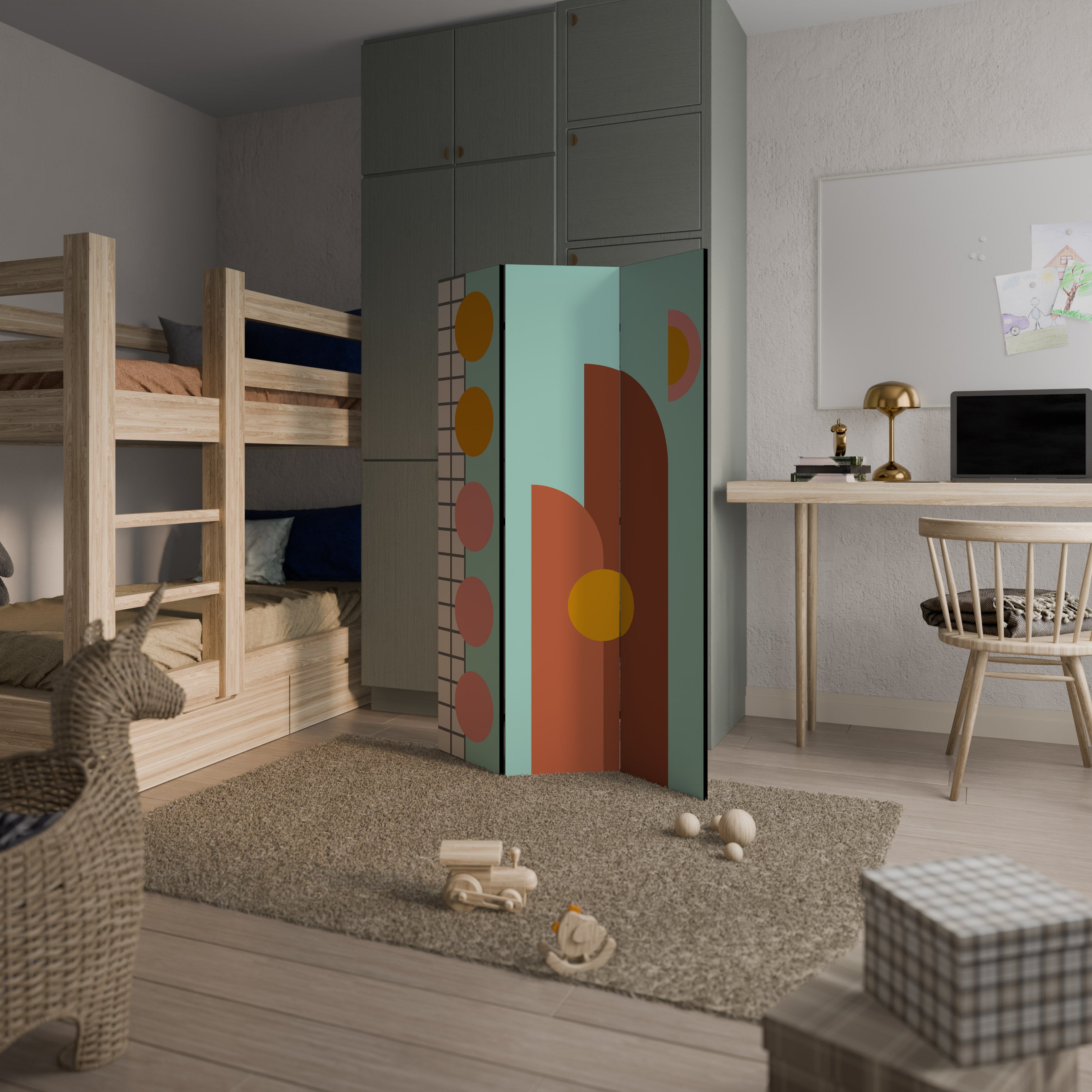 RETRO GRID Biombo de 3 Painéis