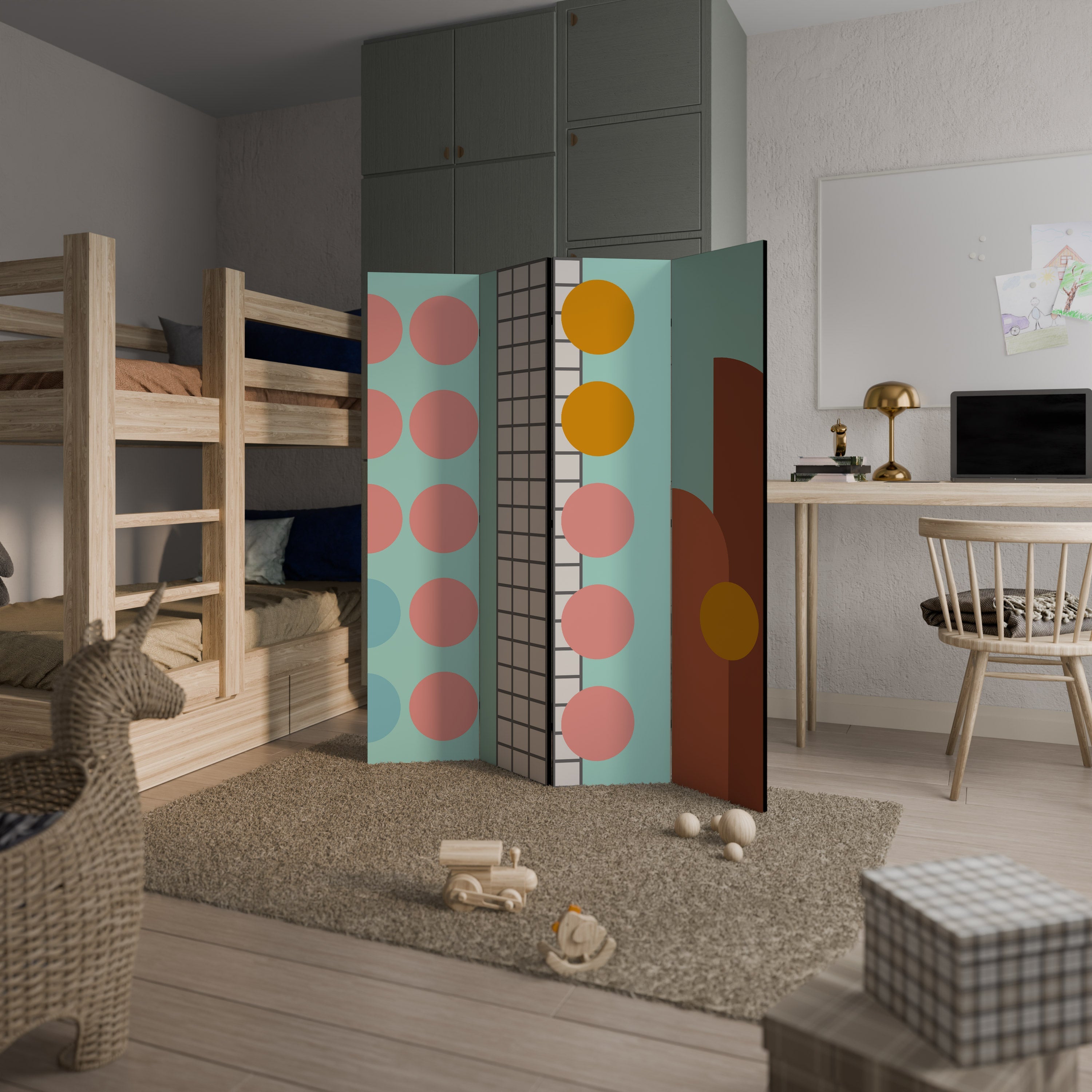 RETRO GRID Biombo Decorativo de 4 Painéis