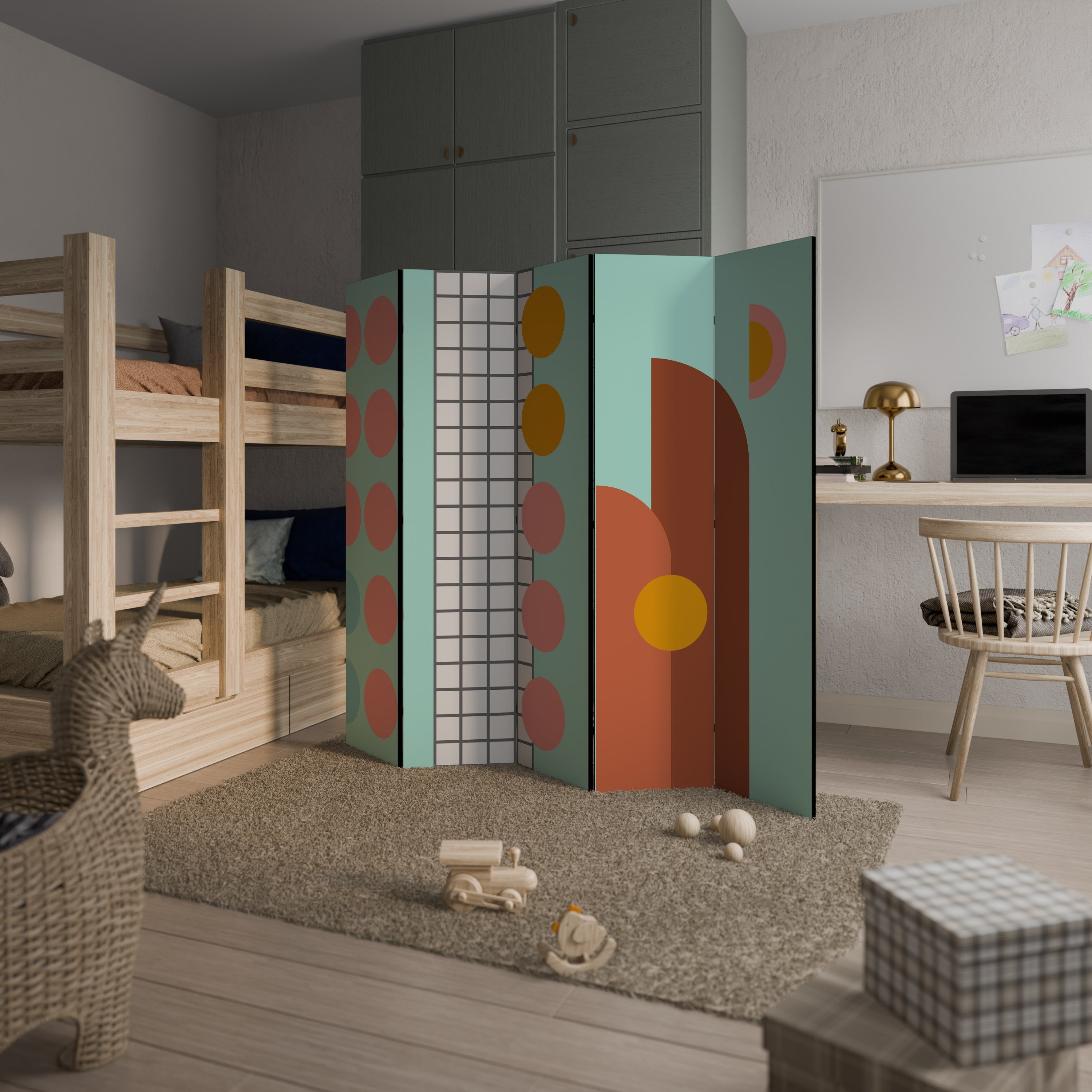 RETRO GRID Biombo Decorativo de 5 Painéis