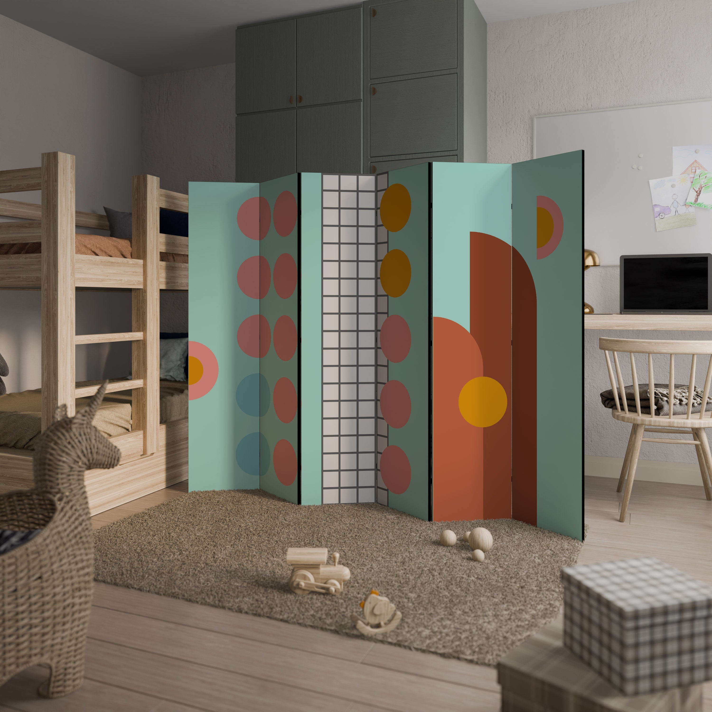 RETRO GRID Biombo Decorativo de 6 Painéis