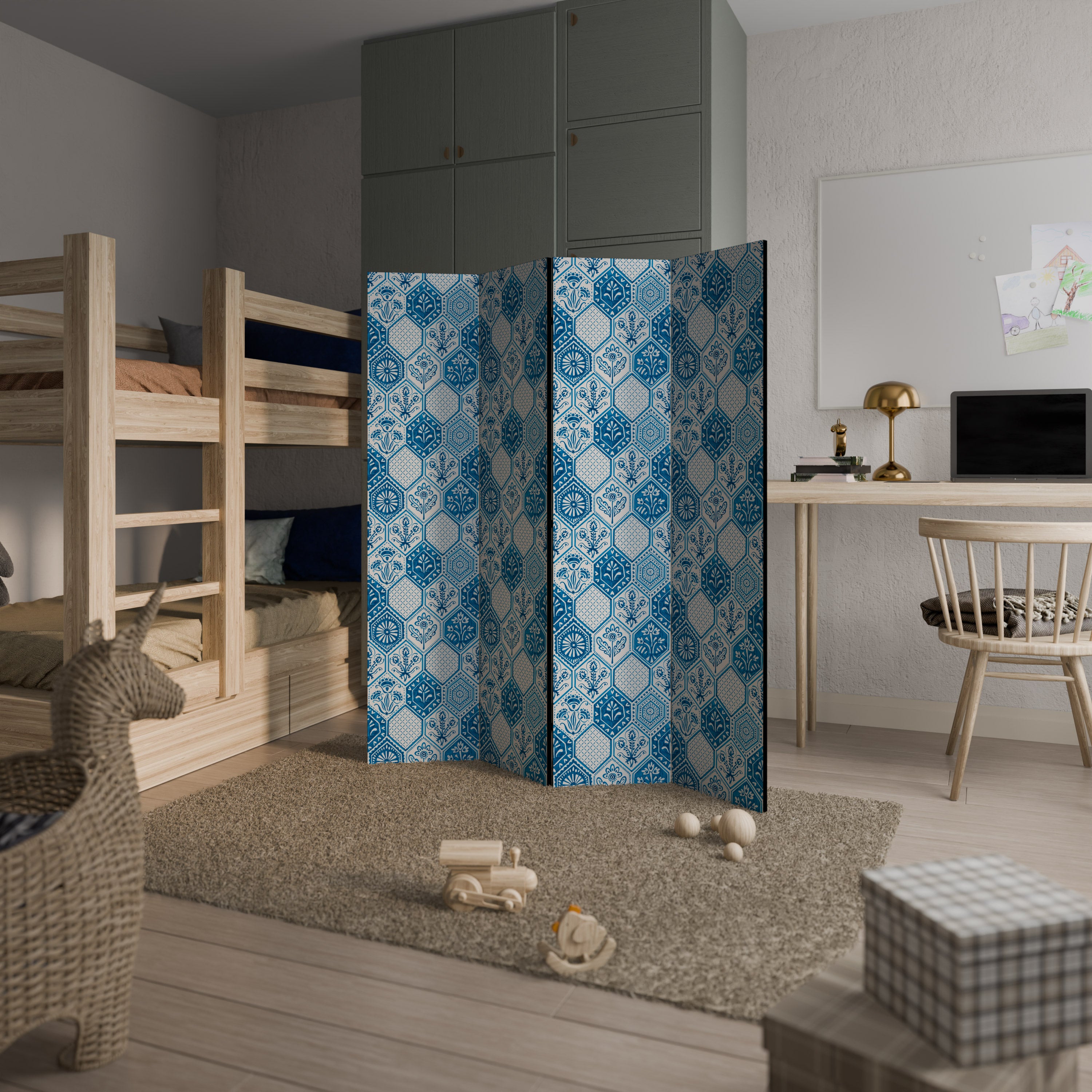 AQUATIC HEXAGON DREAM 4-Panel Room Divider