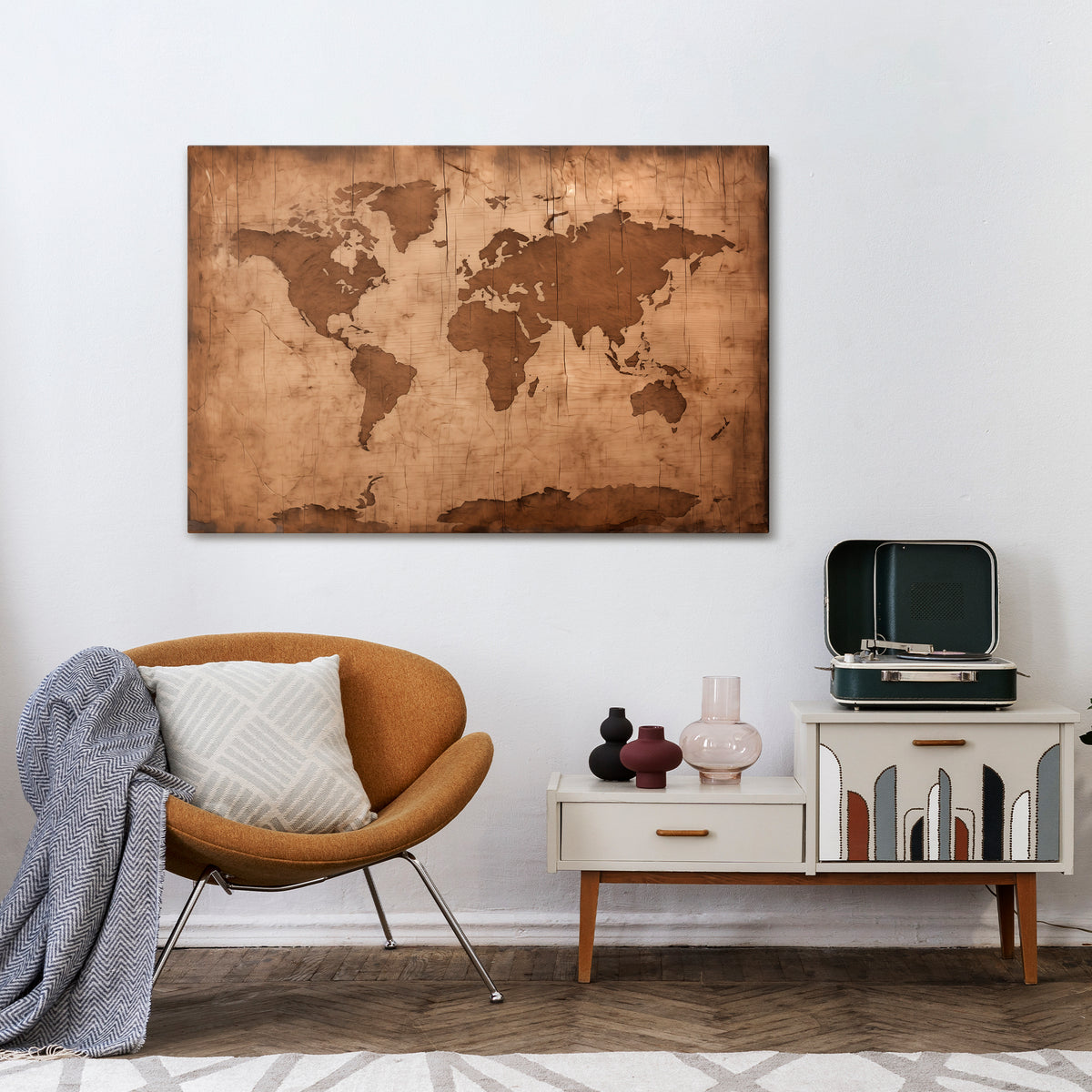 AGED WORLD MAP Horizontal Canvas Print