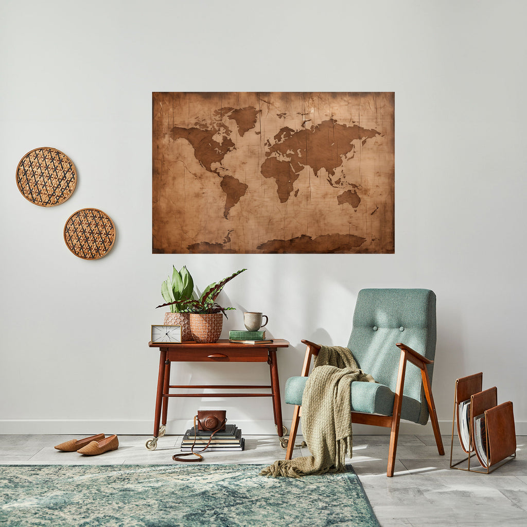 AGED WORLD MAP Poster Horizontal Autocolante