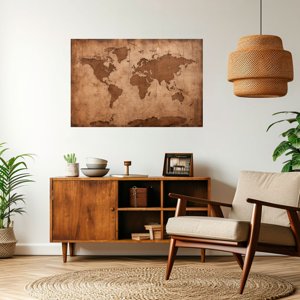 AGED WORLD MAP Poster Horizontal Autocolante