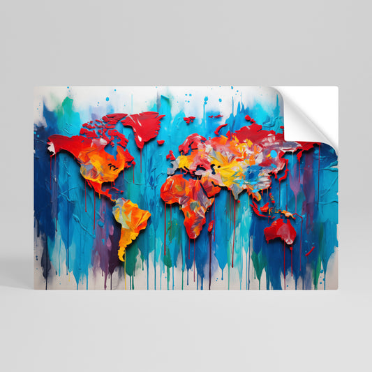 COLORFUL WORLD MAP Póster Autocolante Horizontal