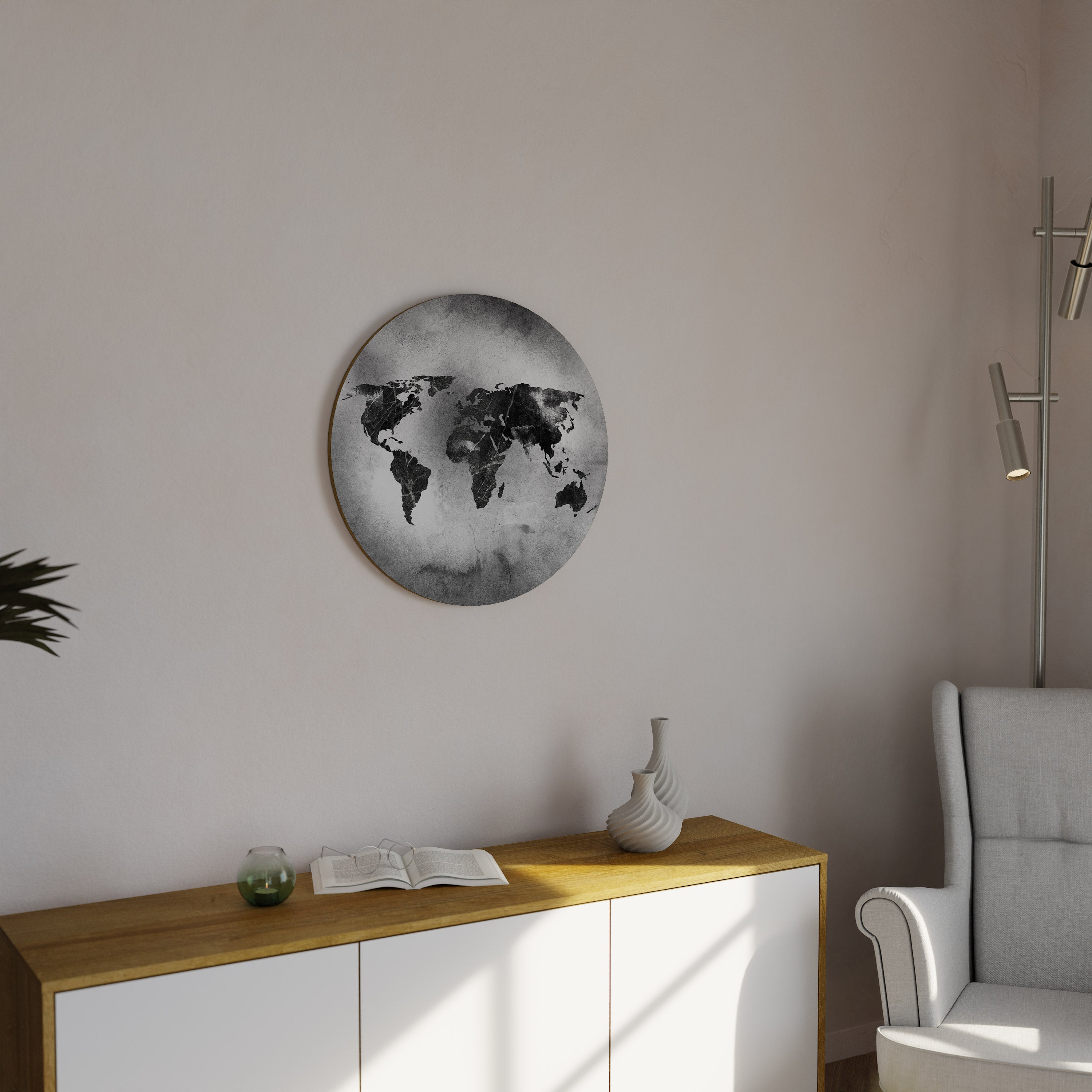 SHADOWED CONTINENTS Quadro Redondo Decorativo