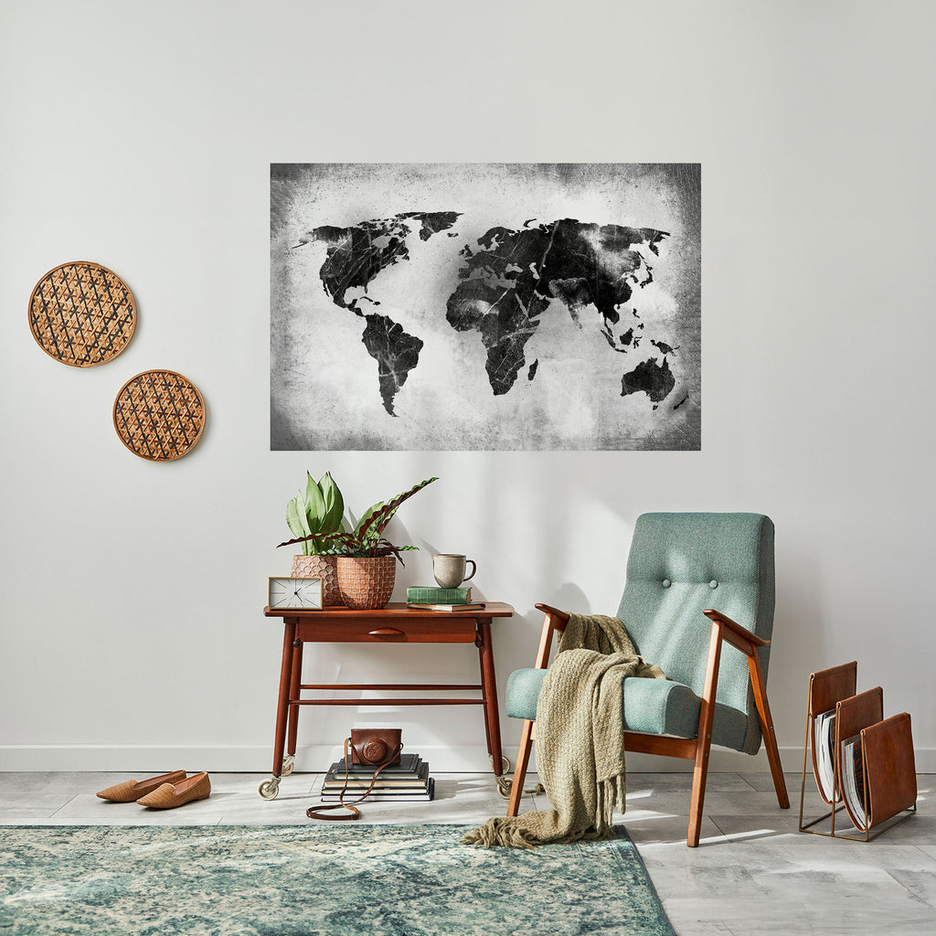 SHADOWED CONTINENTS Peel and Stick Horizontal Poster