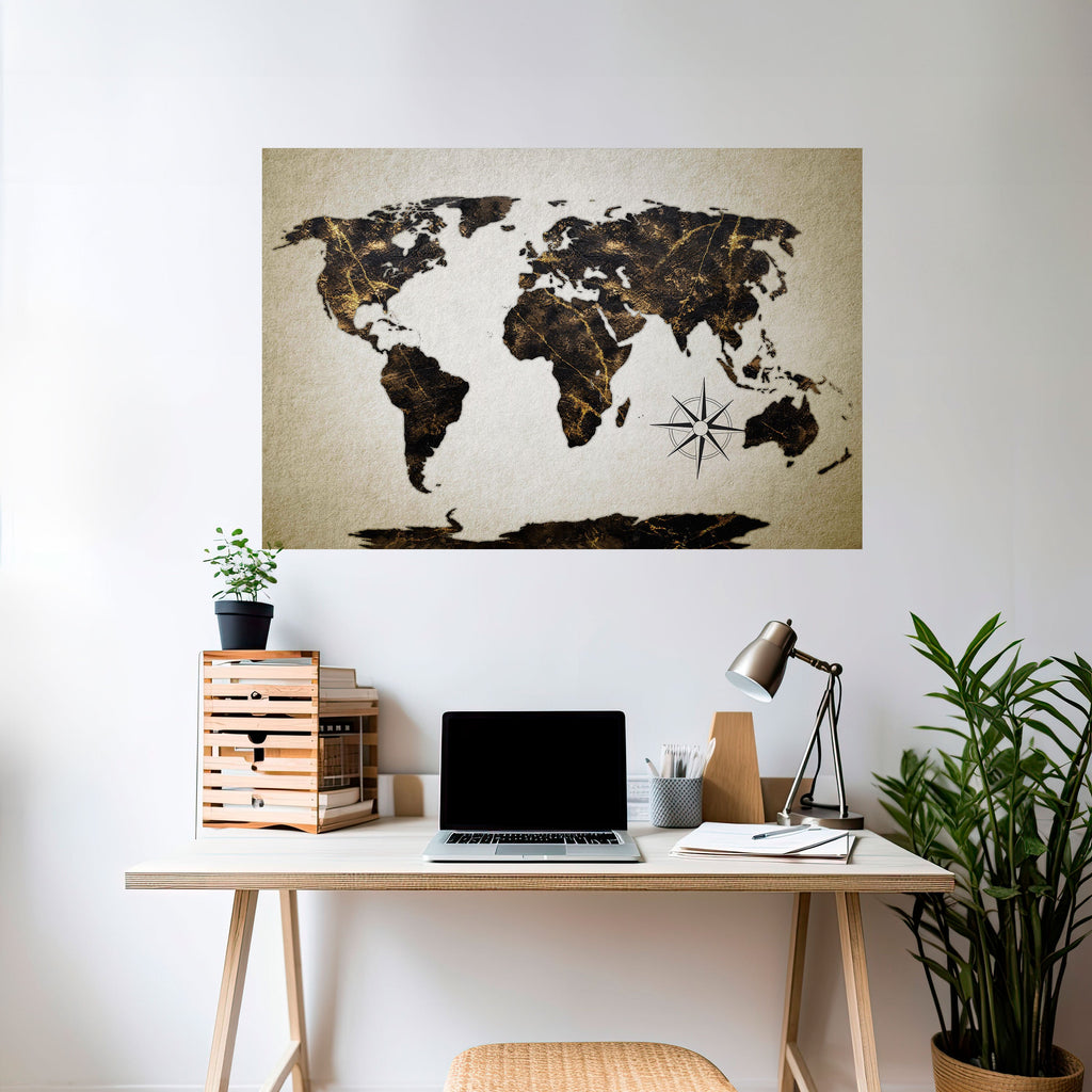 GOLDEN LINES GLOBE Peel and Stick Horizontal Poster