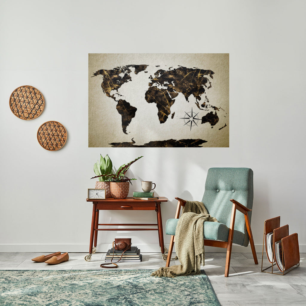 GOLDEN LINES GLOBE Peel and Stick Horizontal Poster