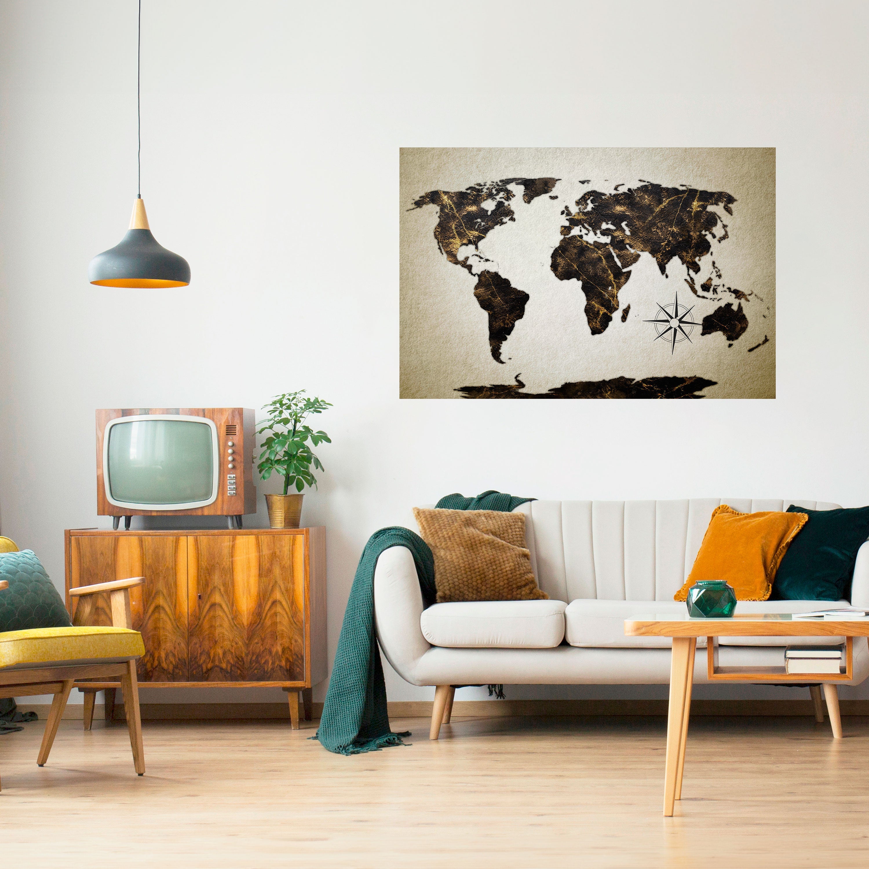 GOLDEN LINES GLOBE Peel and Stick Horizontal Poster