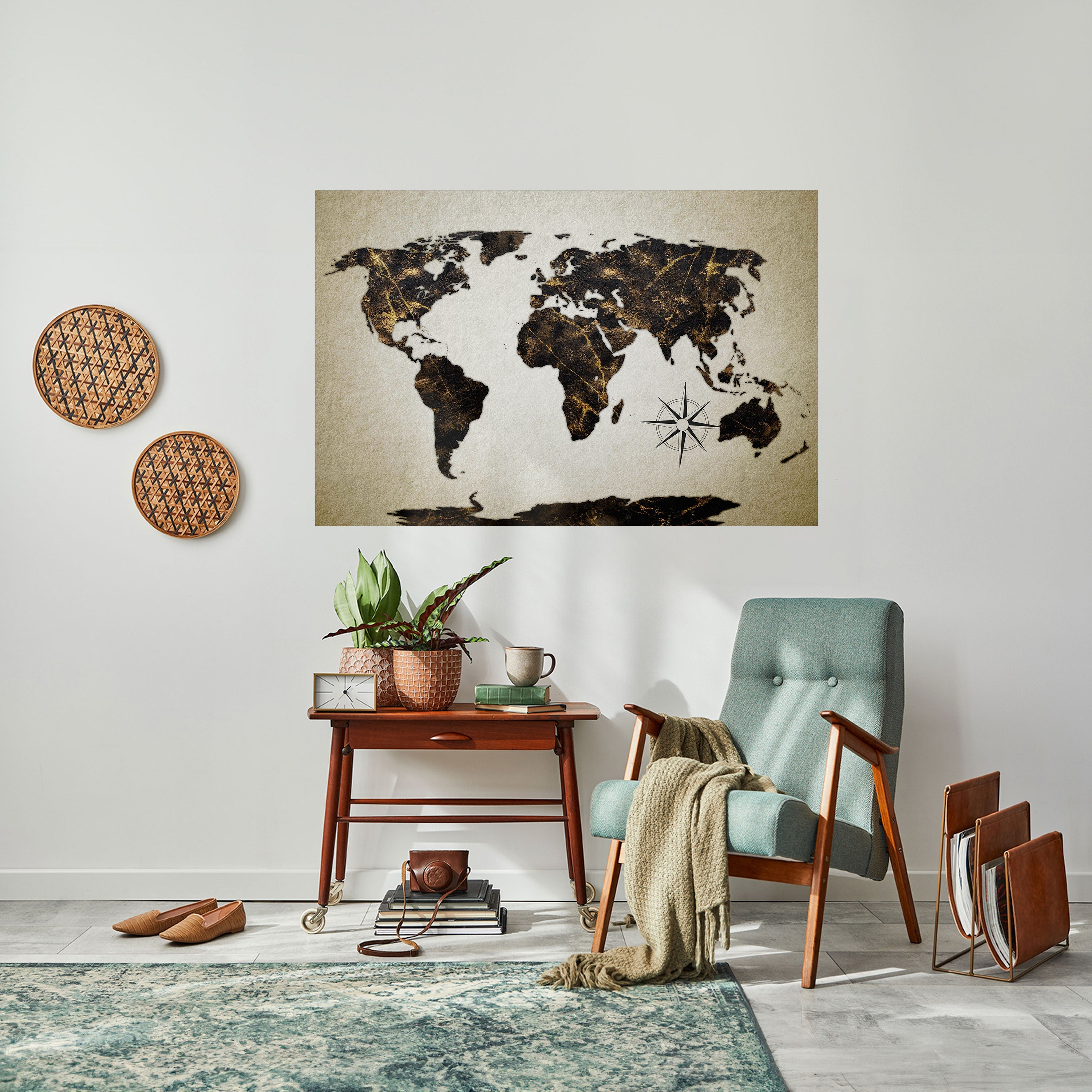 GOLDEN LINES GLOBE Peel and Stick Horizontal Poster